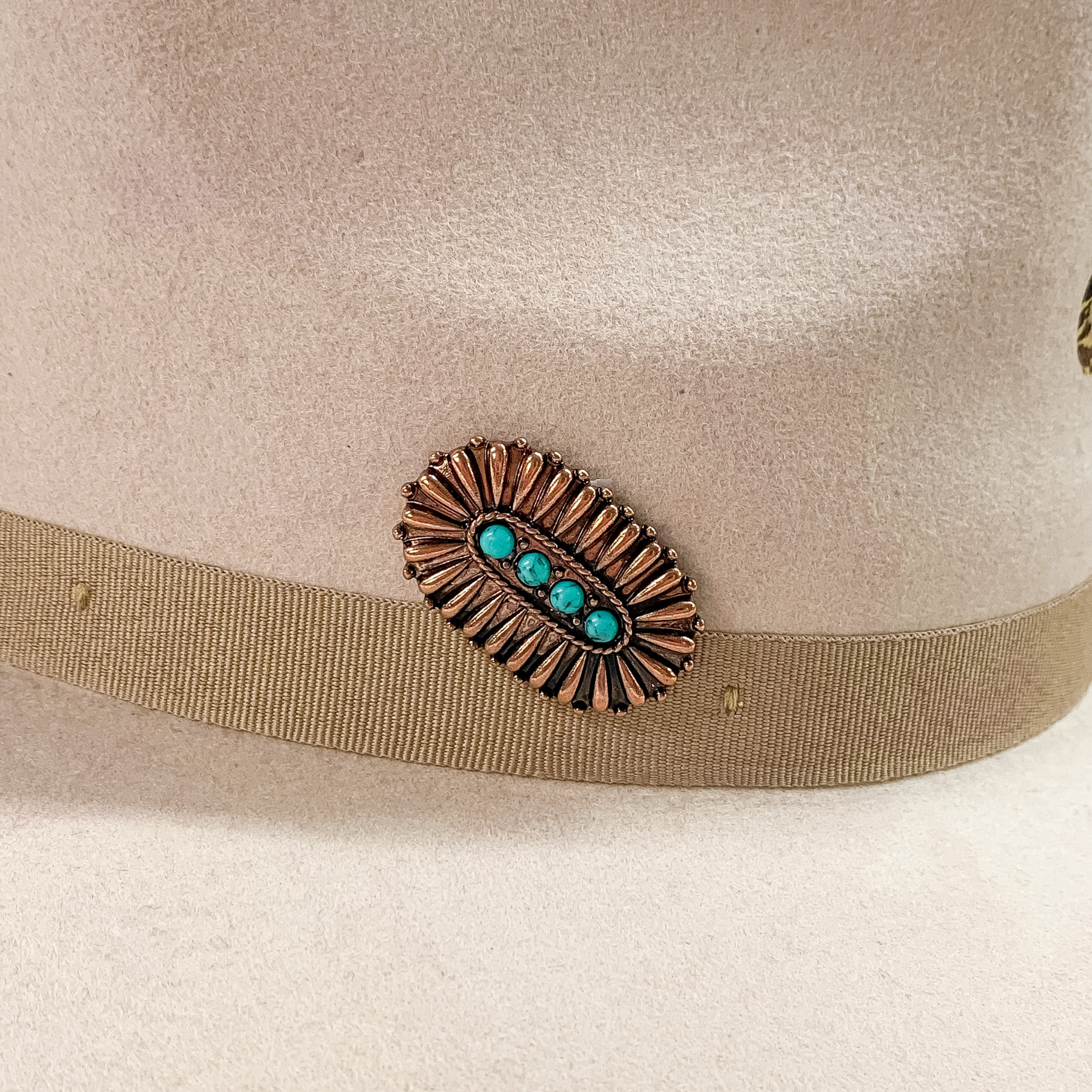 Oval Concho Hat Pin with Four Turquoise Stones in Copper Tone - Giddy Up Glamour Boutique