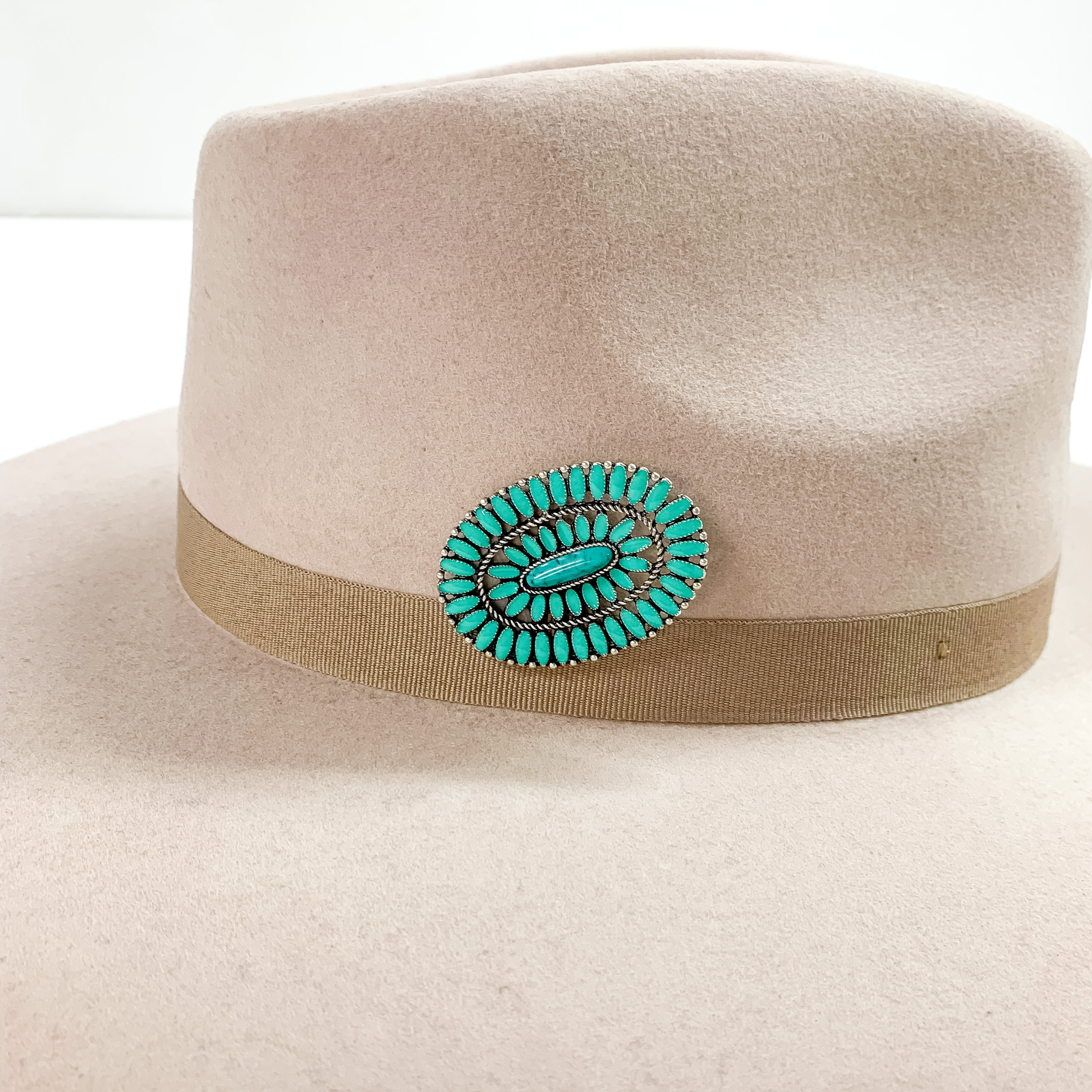 Large Turquoise Oval Hat Pin in Silver Tone - Giddy Up Glamour Boutique