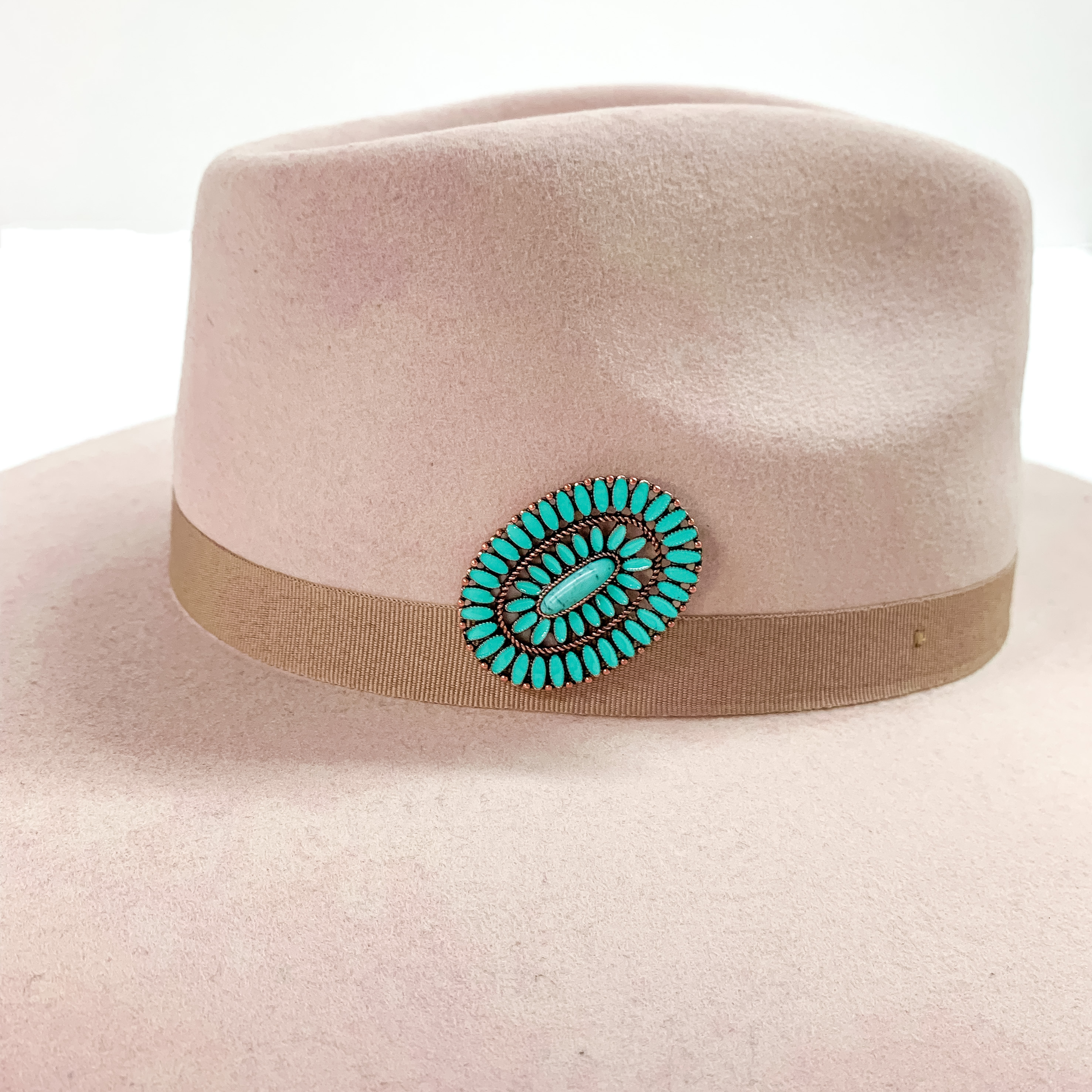 Large Turquoise Oval Hat Pin in Copper Tone - Giddy Up Glamour Boutique