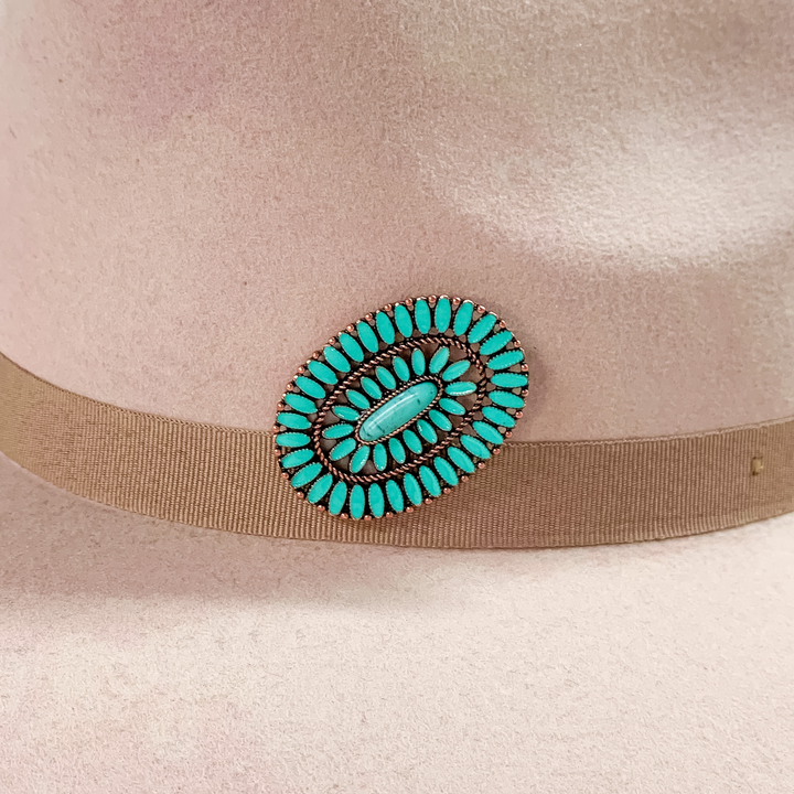 Large Turquoise Oval Hat Pin in Copper Tone - Giddy Up Glamour Boutique