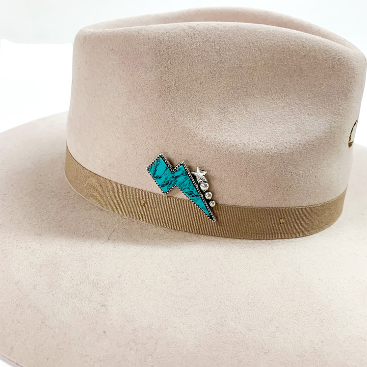 Turquoise Lightning Bolt Hat Pin in Silver Tone - Giddy Up Glamour Boutique