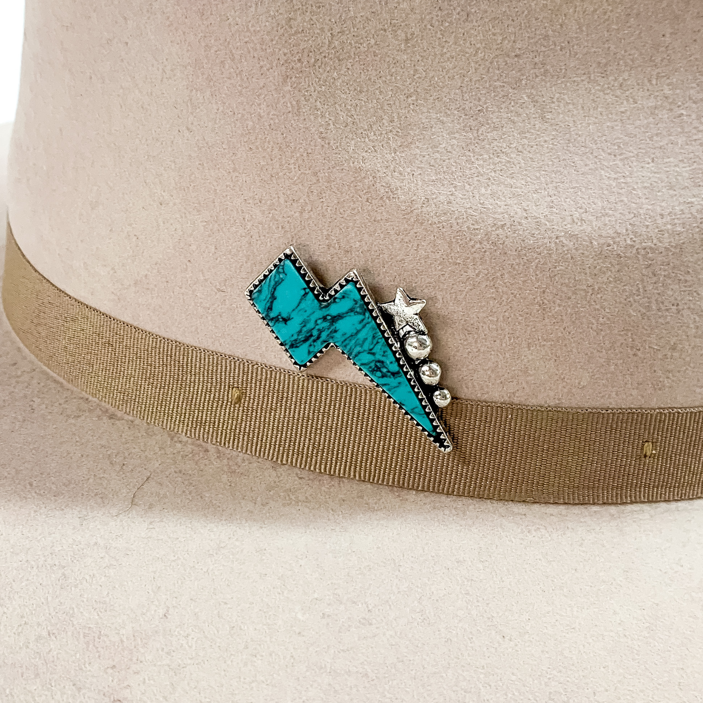 Turquoise Lightning Bolt Hat Pin in Silver Tone - Giddy Up Glamour Boutique