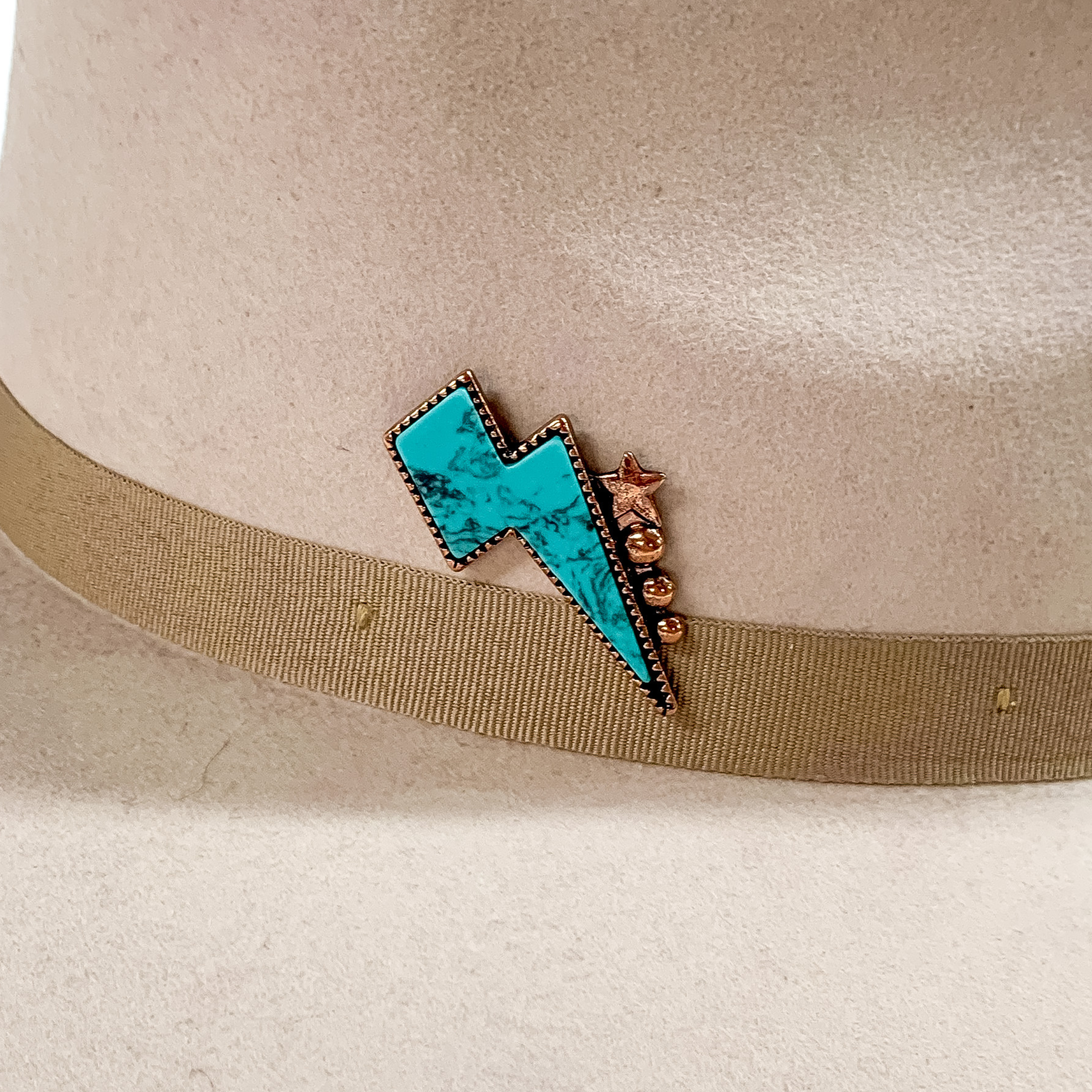 Turquoise Lightning Bolt Hat Pin in Copper Tone - Giddy Up Glamour Boutique