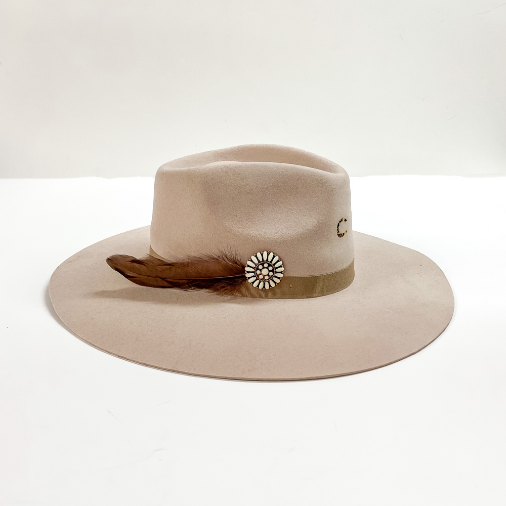 Ivory Concho and Brown Feather Hat Pin - Giddy Up Glamour Boutique