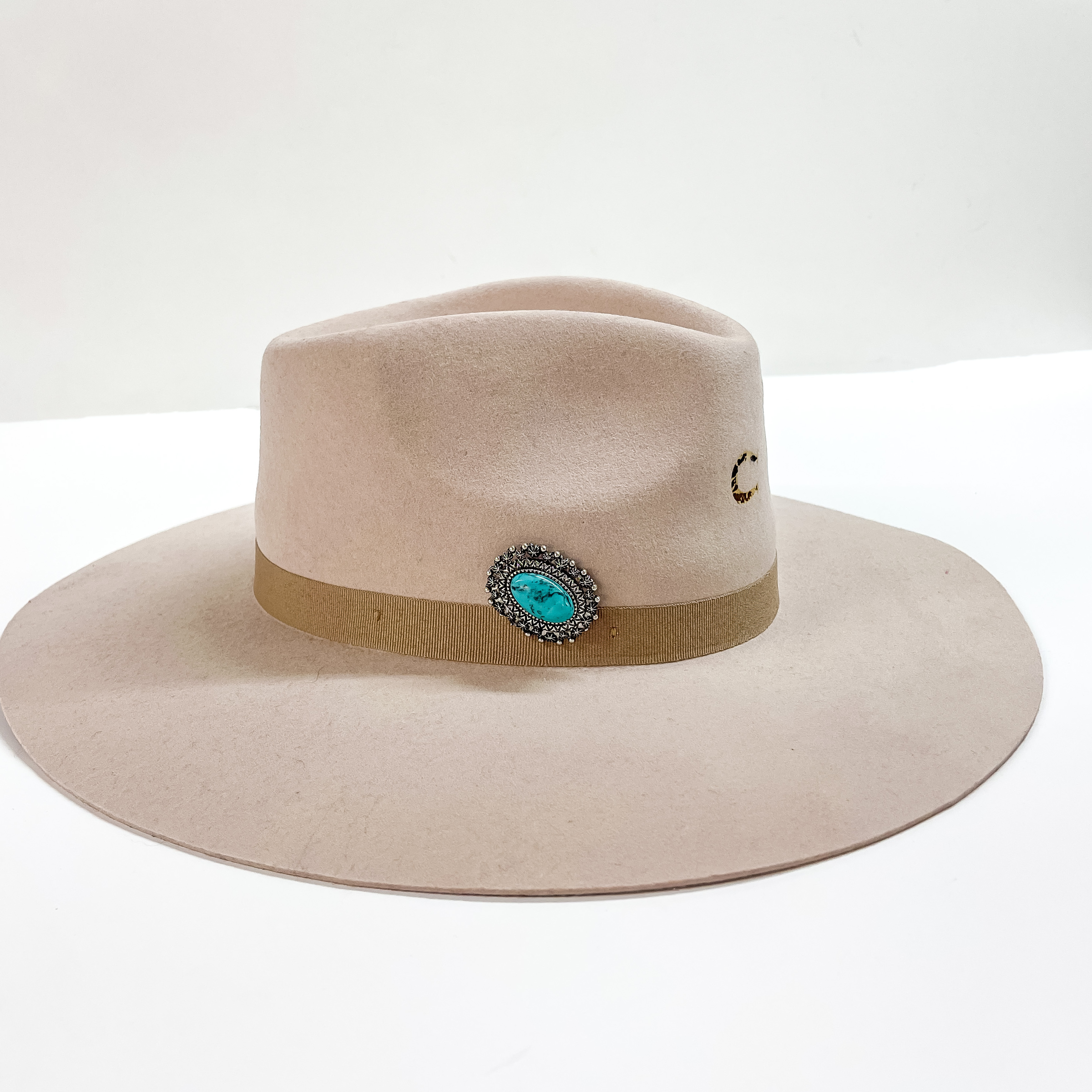 Silver Tone Oval Concho Hat Pin with Large Center Turquoise Stone - Giddy Up Glamour Boutique