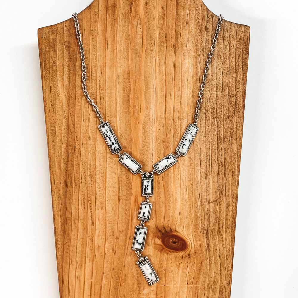 Silver Tone Lariat Necklace with Faux White Stones - Giddy Up Glamour Boutique