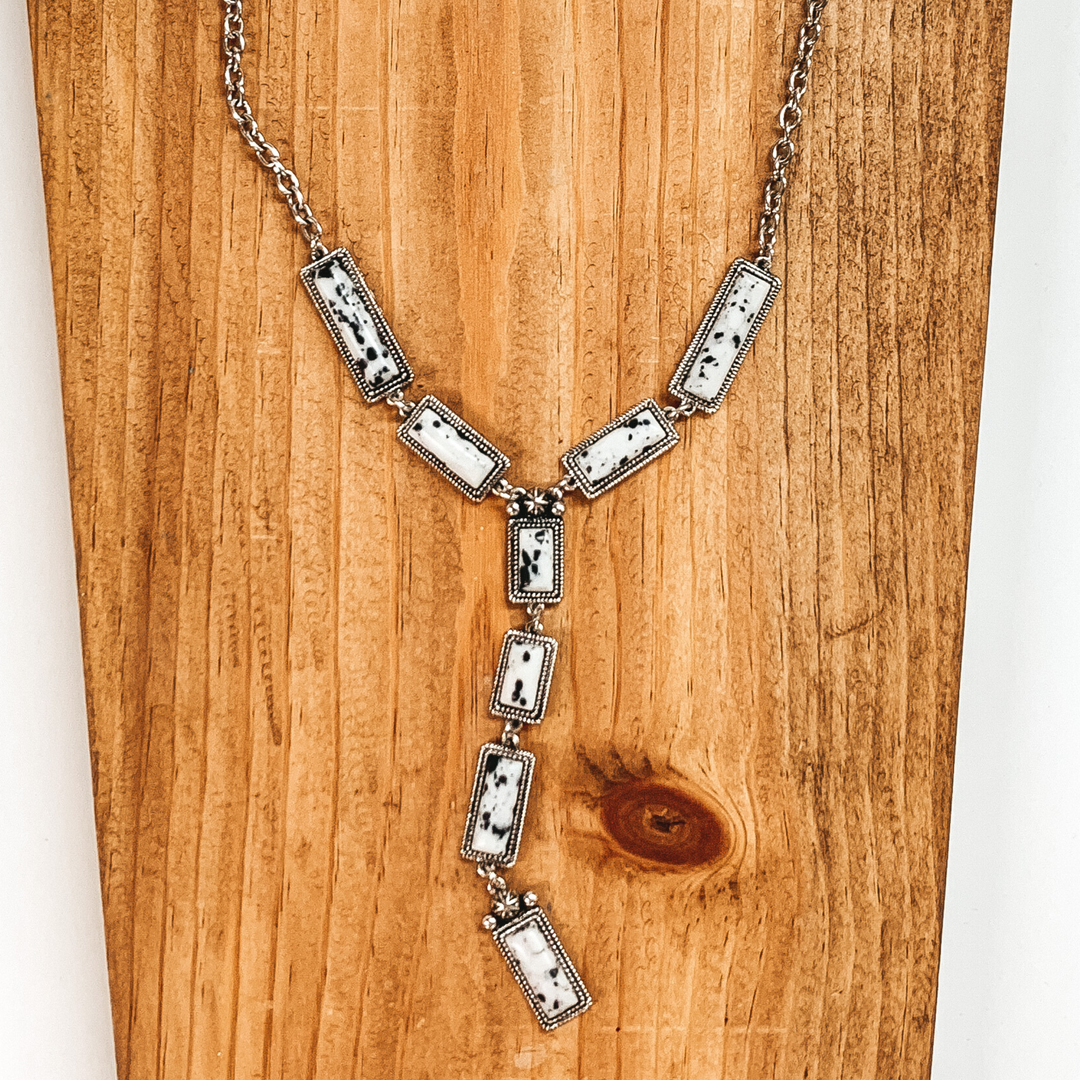 Silver Tone Lariat Necklace with Faux White Stones - Giddy Up Glamour Boutique