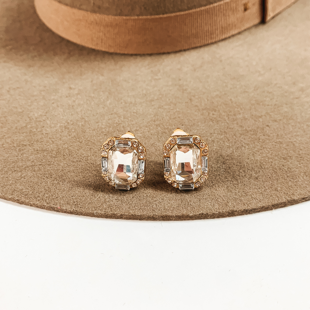 Buy 3 for $10 | Faux Crystal Stud Clip on Earrings with Small Crystal Detailing - Giddy Up Glamour Boutique
