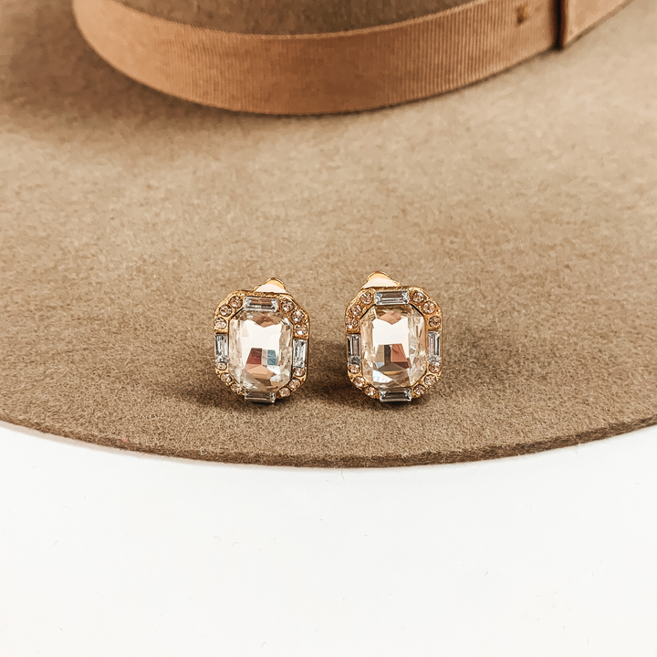Buy 3 for $10 | Faux Crystal Stud Clip on Earrings with Small Crystal Detailing - Giddy Up Glamour Boutique