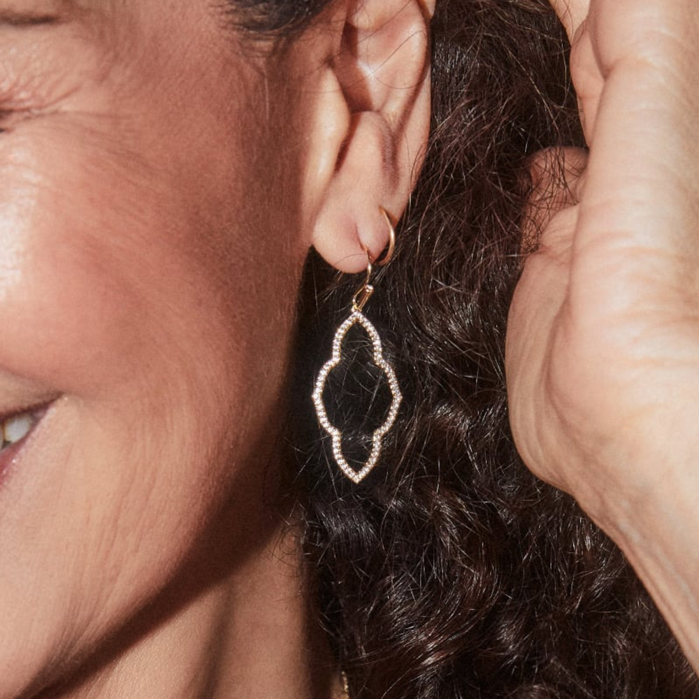 Kendra Scott | Abbie Gold Small Open Frame Earrings in White Crystal - Giddy Up Glamour Boutique