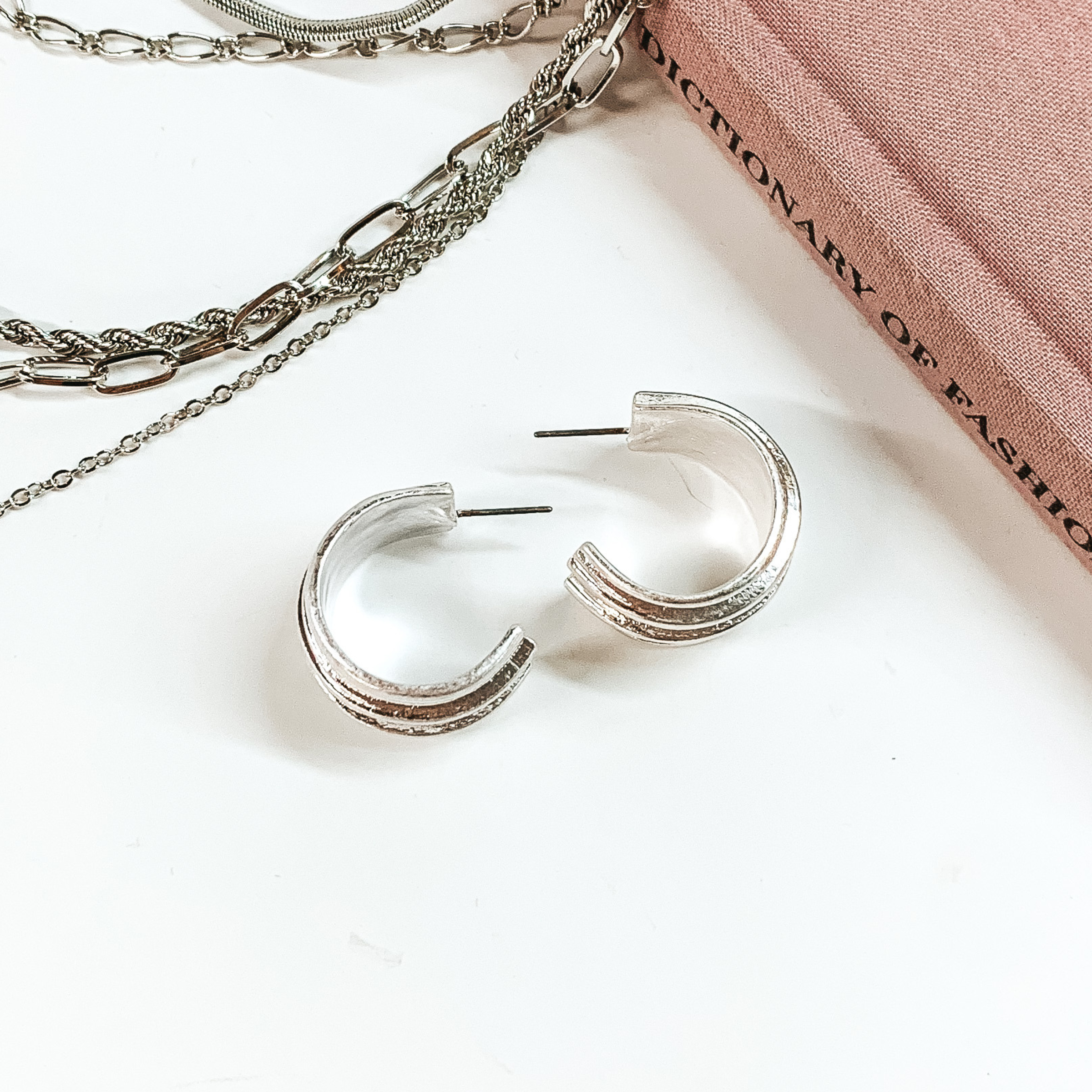 Enjoy the View Thick Hoop Earrings in Silver Tone - Giddy Up Glamour Boutique