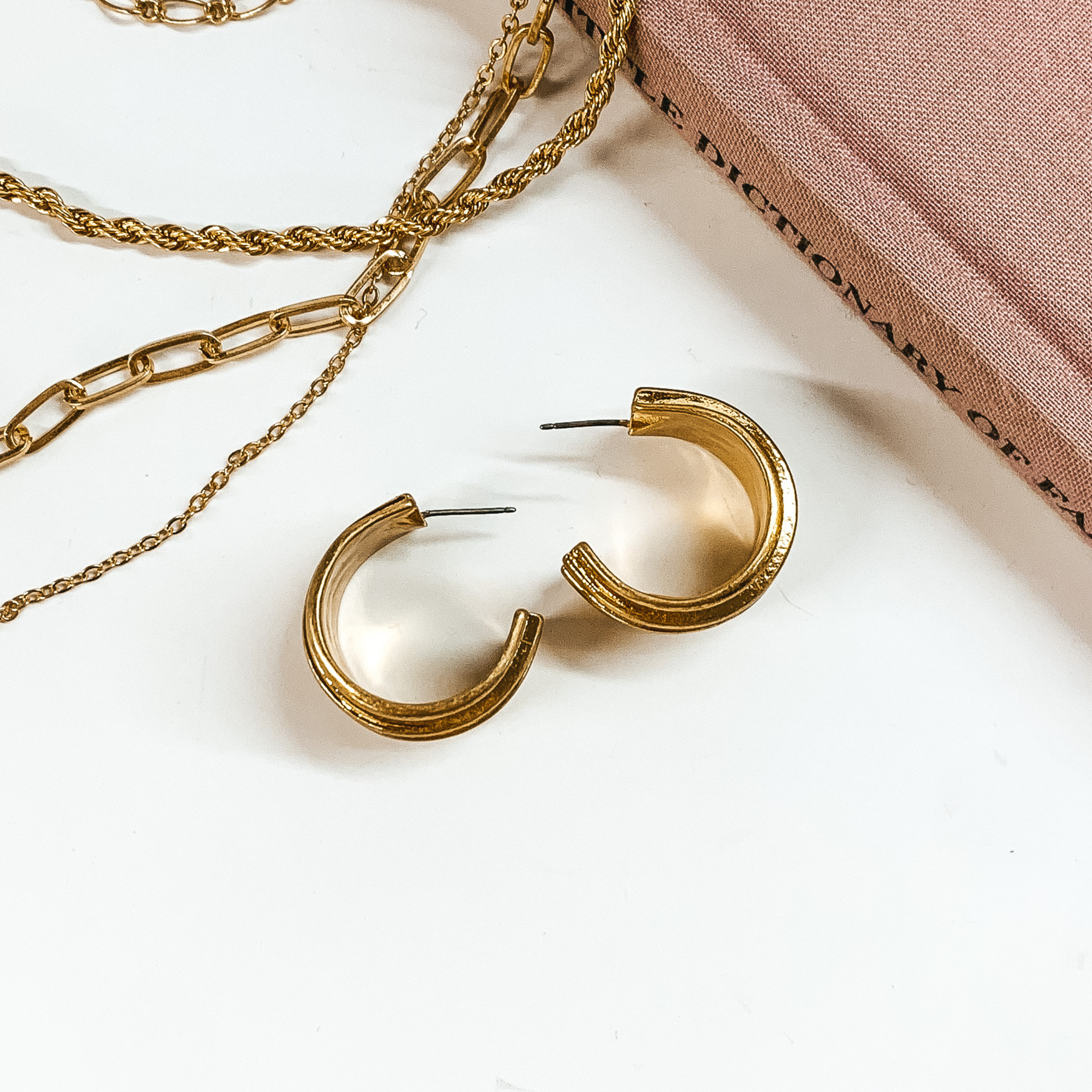 Enjoy the View Thick Hoop Earrings in Gold Tone - Giddy Up Glamour Boutique