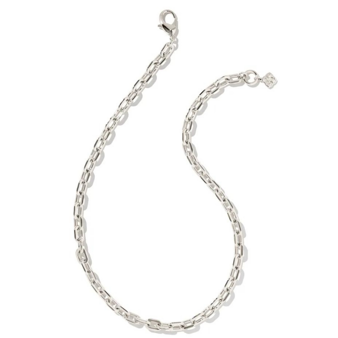 Silver chain necklace pictured on a white background. 