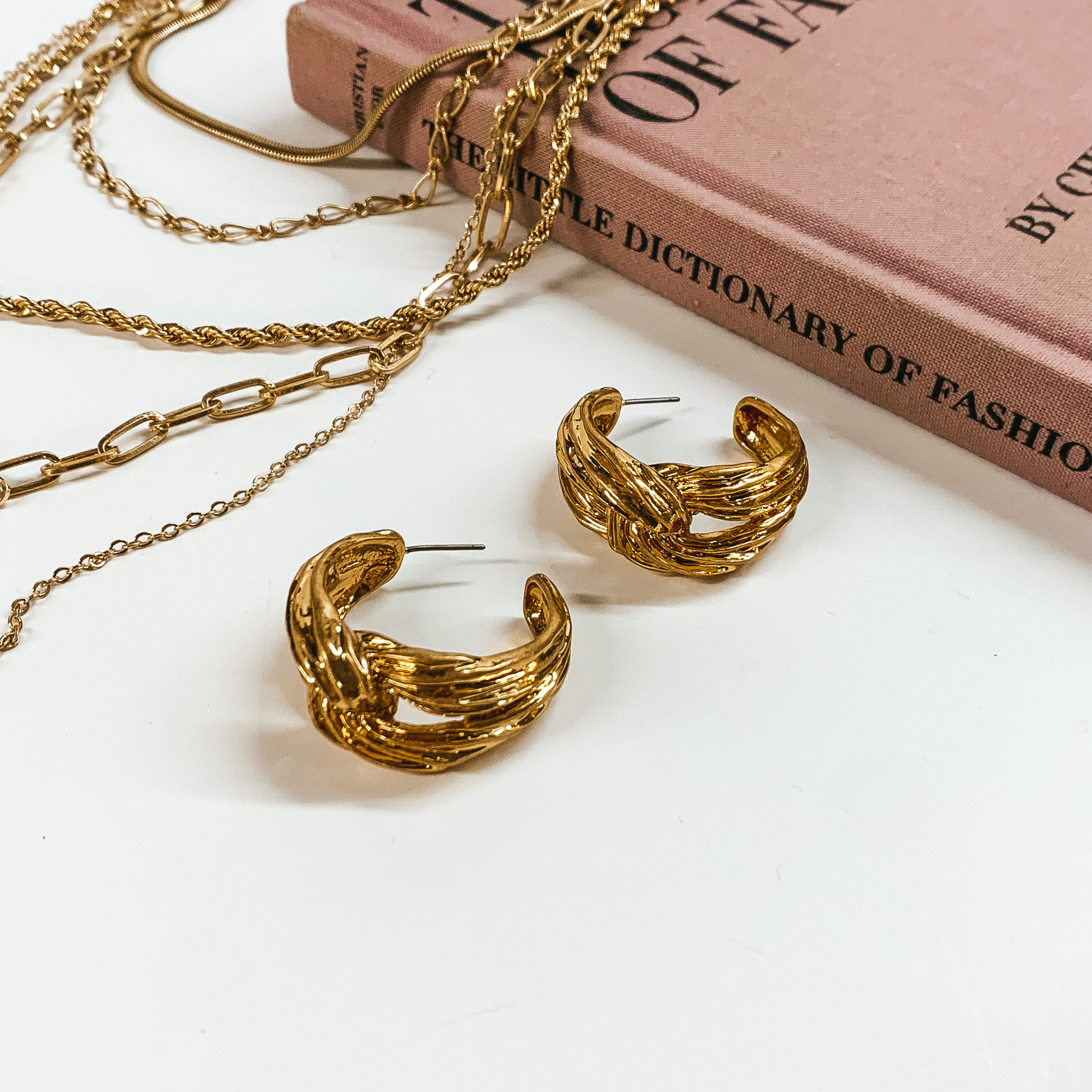 Tying the Knot Hoop Earrings in Gold Tone - Giddy Up Glamour Boutique