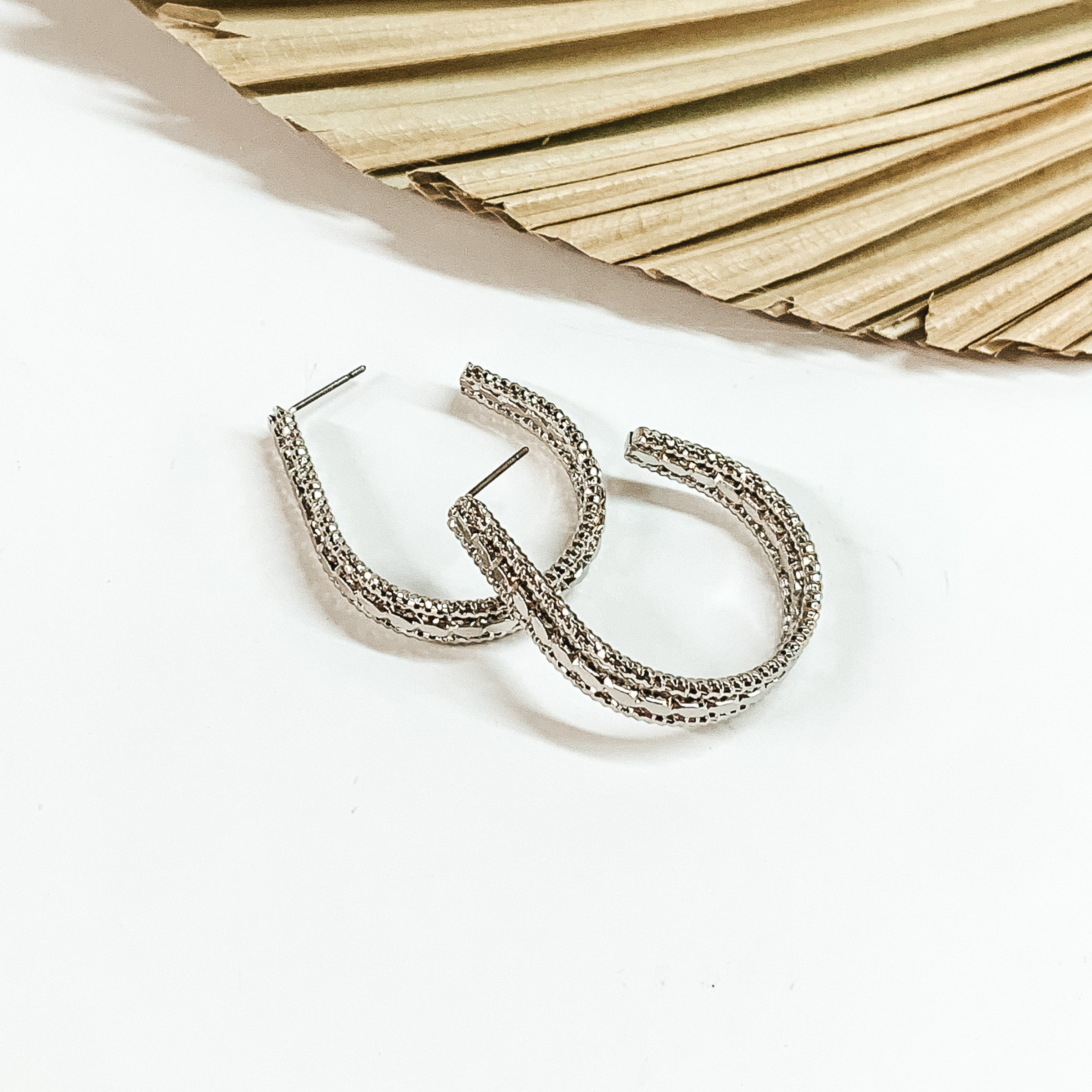 Darling Daze Rope Textured Teardrop Hoop Earrings in Silver Tone - Giddy Up Glamour Boutique