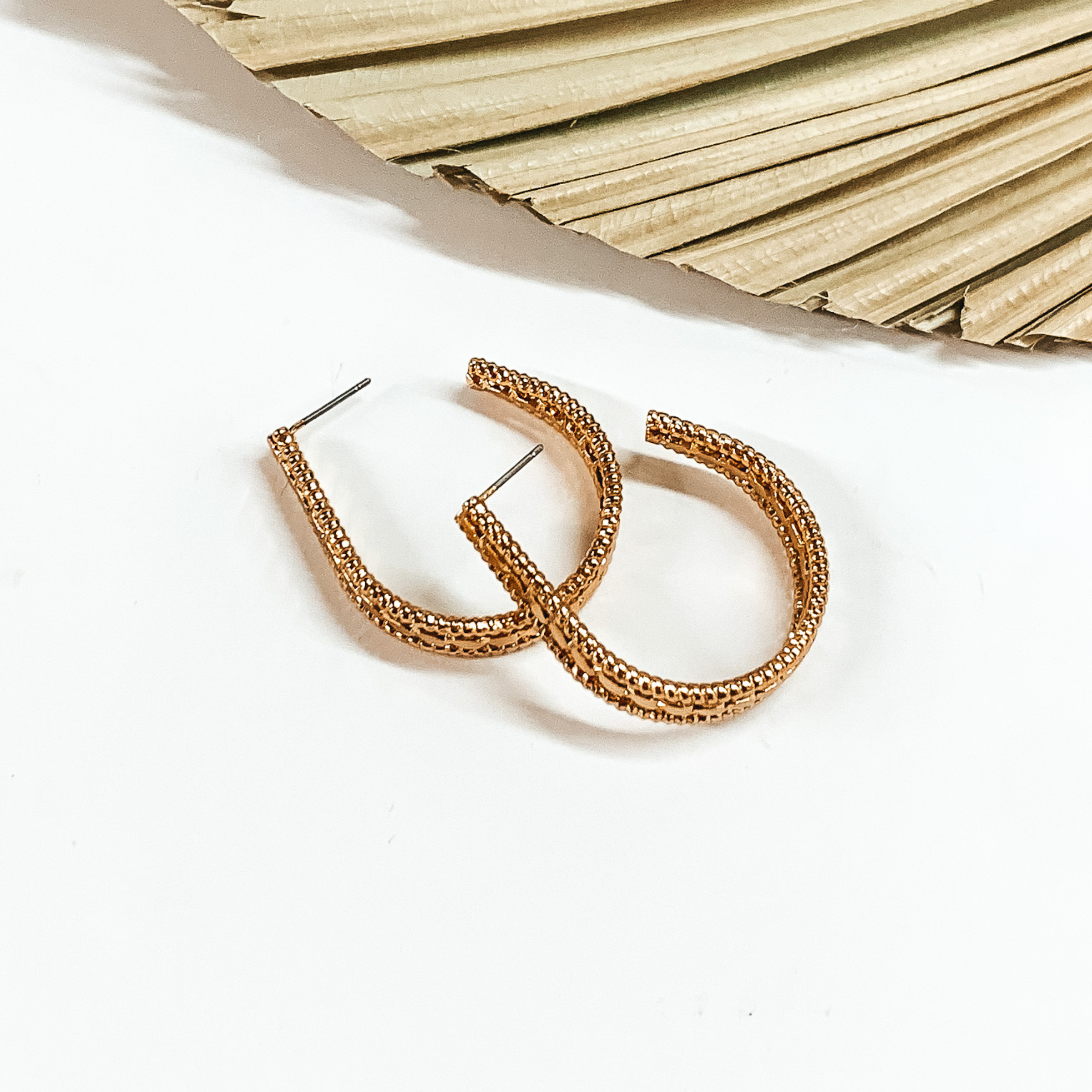 Darling Daze Rope Textured Teardrop Hoop Earrings in Gold Tone - Giddy Up Glamour Boutique