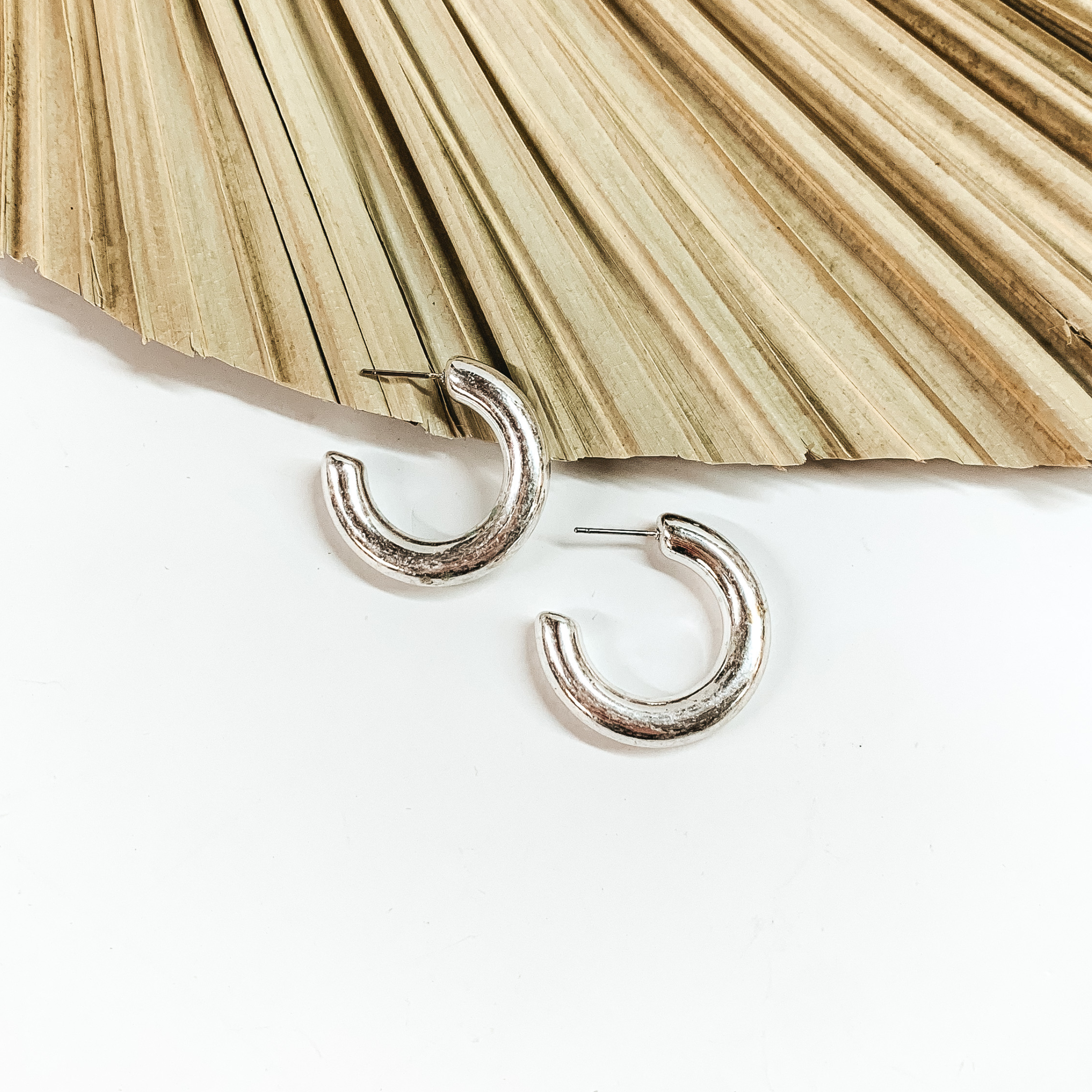 Clean Slate Small Hoop Earrings in Worn Silver Tone - Giddy Up Glamour Boutique