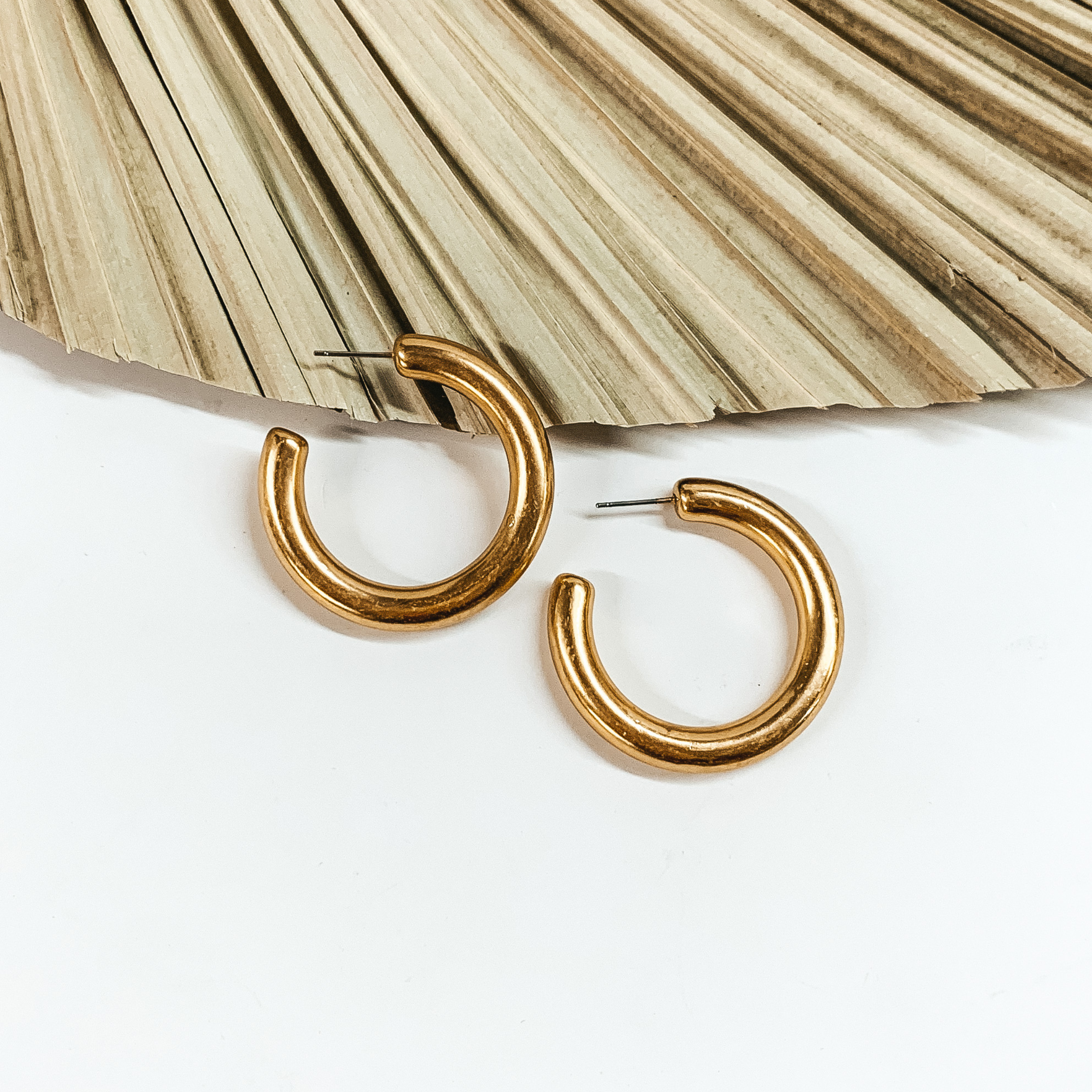 Clean Slate Medium Hoop Earrings in Worn Gold Tone - Giddy Up Glamour Boutique