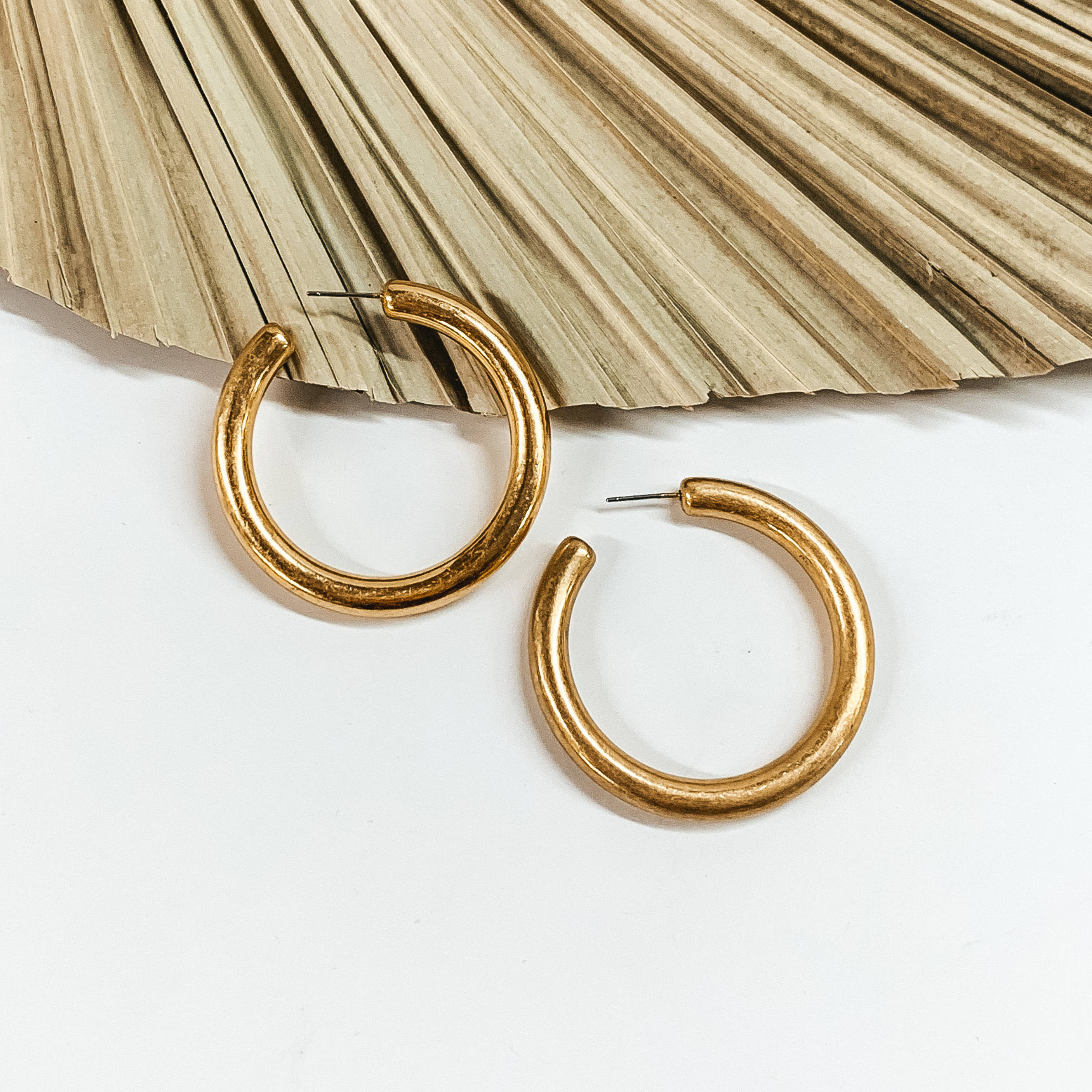 Clean Slate Large Hoop Earrings in Worn Gold Tone - Giddy Up Glamour Boutique