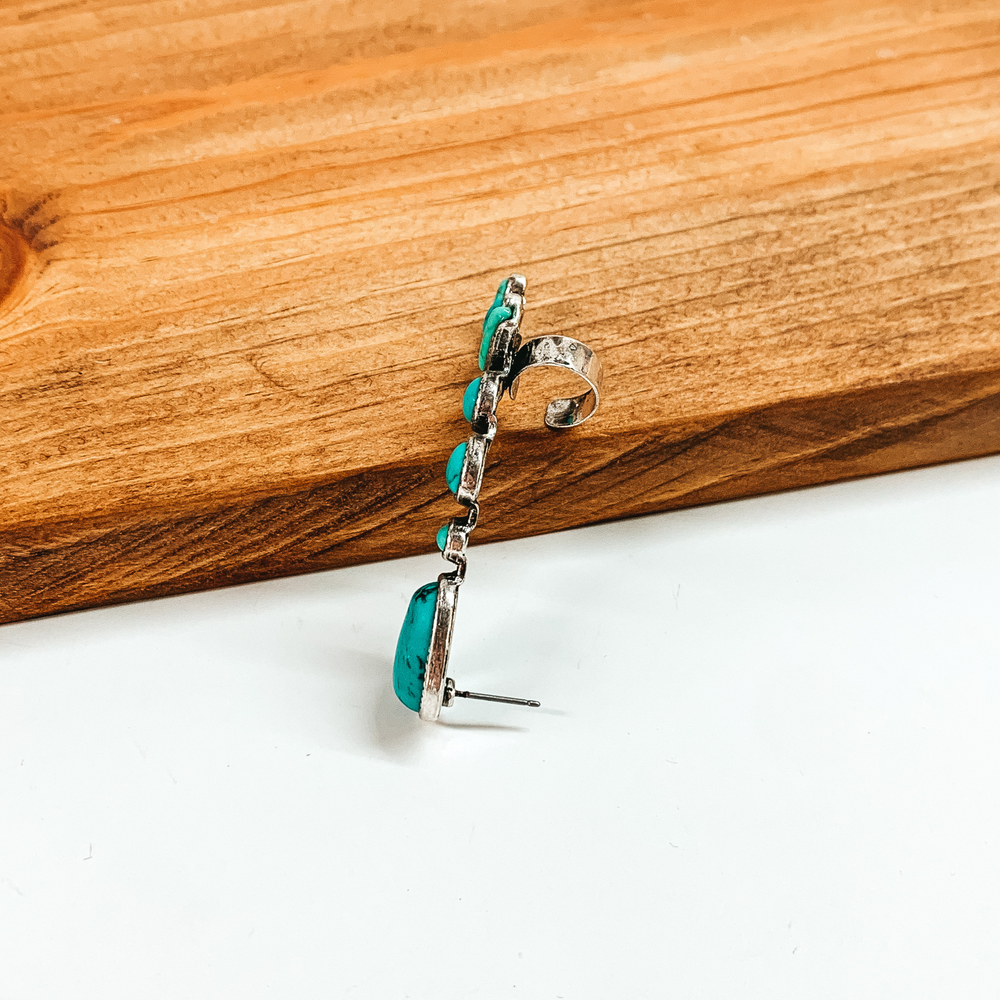 Out of Line Silver Tone Earring Cuff with Faux Stones in Turquoise - Giddy Up Glamour Boutique