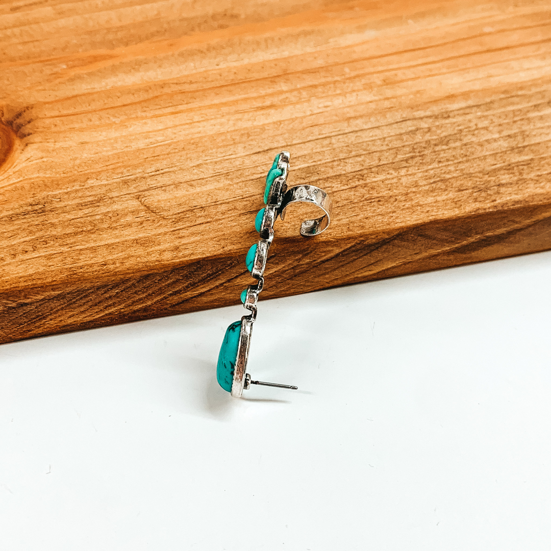 Out of Line Silver Tone Earring Cuff with Faux Stones in Turquoise - Giddy Up Glamour Boutique