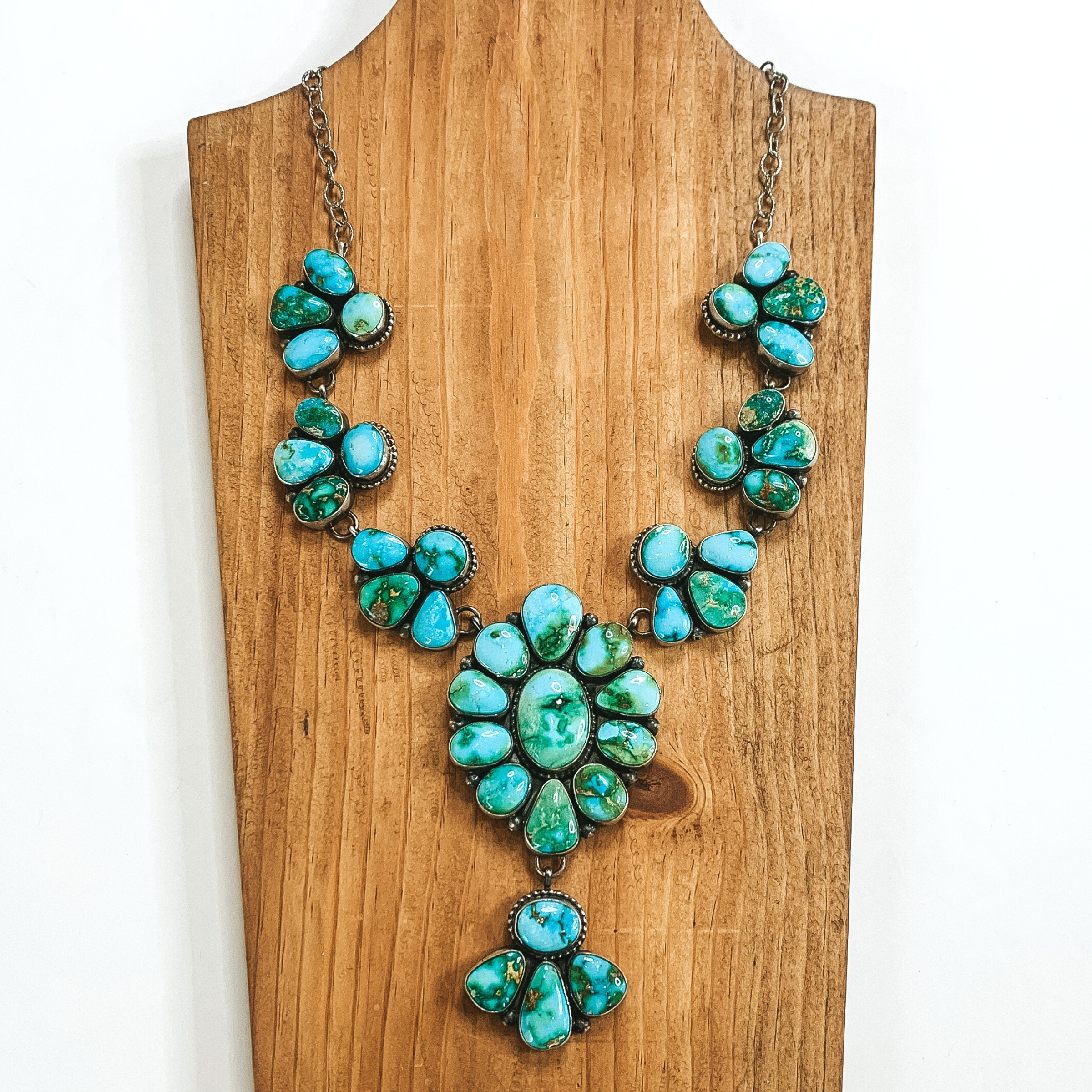 Lorenzo Juan | Navajo Handmade Sterling Silver & Sonoran Gold Turquoise Stone Cluster Necklace - Giddy Up Glamour Boutique