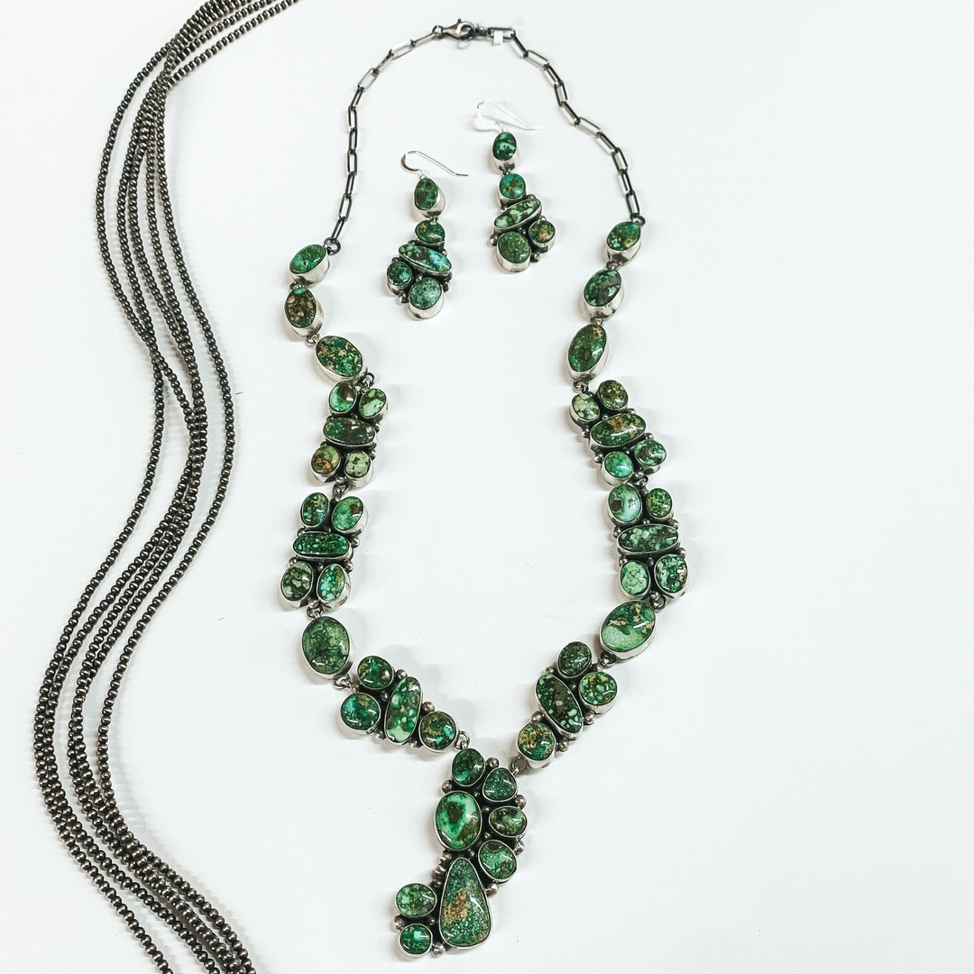 Marie Tsosie | Navajo Handmade Sterling Silver and Sonoran Gold Turquoise Necklace + Matching Earrings - Giddy Up Glamour Boutique