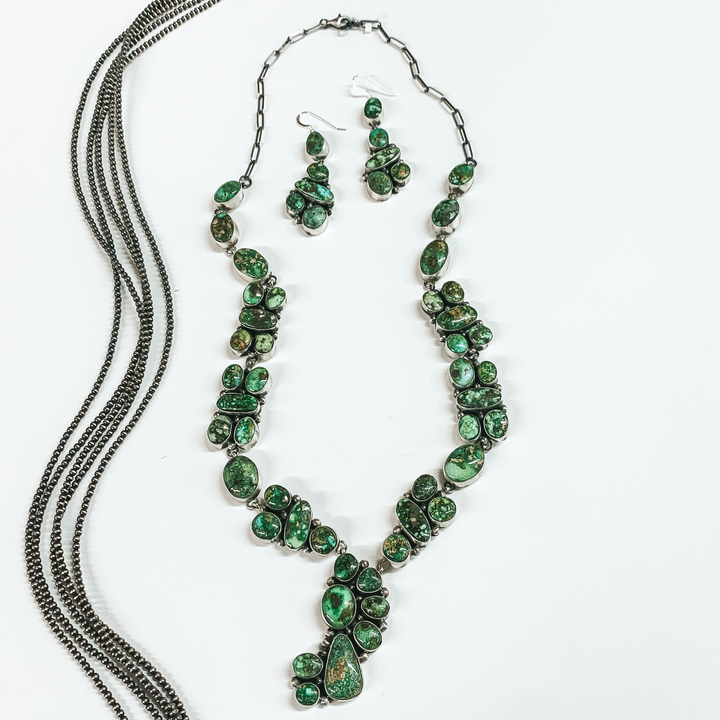 Marie Tsosie | Navajo Handmade Sterling Silver and Sonoran Gold Turquoise Necklace + Matching Earrings - Giddy Up Glamour Boutique