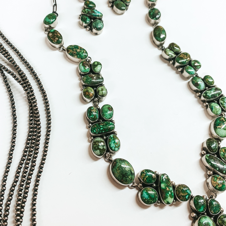 Marie Tsosie | Navajo Handmade Sterling Silver and Sonoran Gold Turquoise Necklace + Matching Earrings - Giddy Up Glamour Boutique