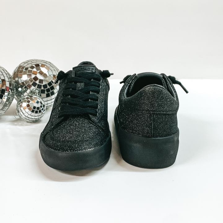 Vintage Havana | Kara Glitter Sneakers in Matte Black - Giddy Up Glamour Boutique