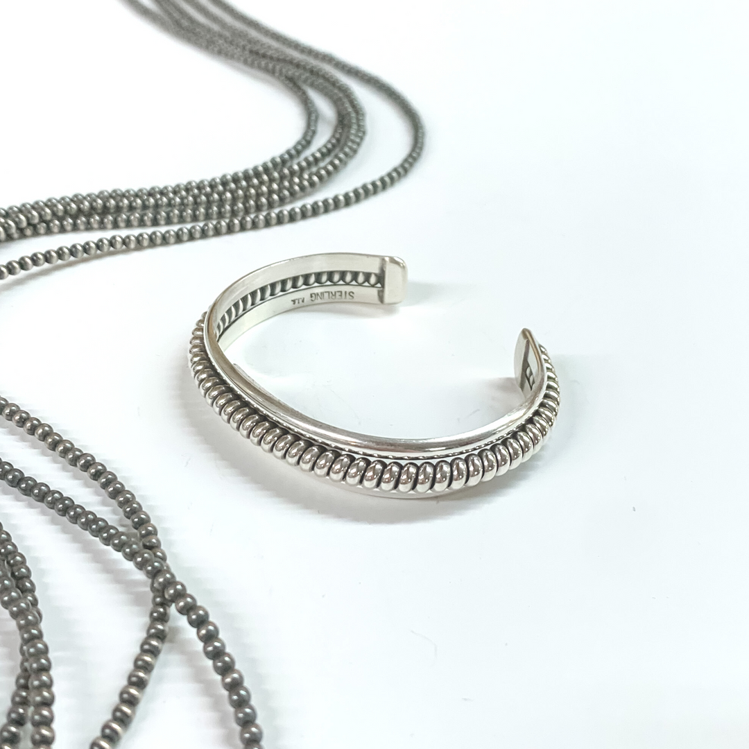 Caroline Tsosie | Navajo Handmade Sterling Silver Cuff Bracelet with Rope Detailing Inlay - Giddy Up Glamour Boutique