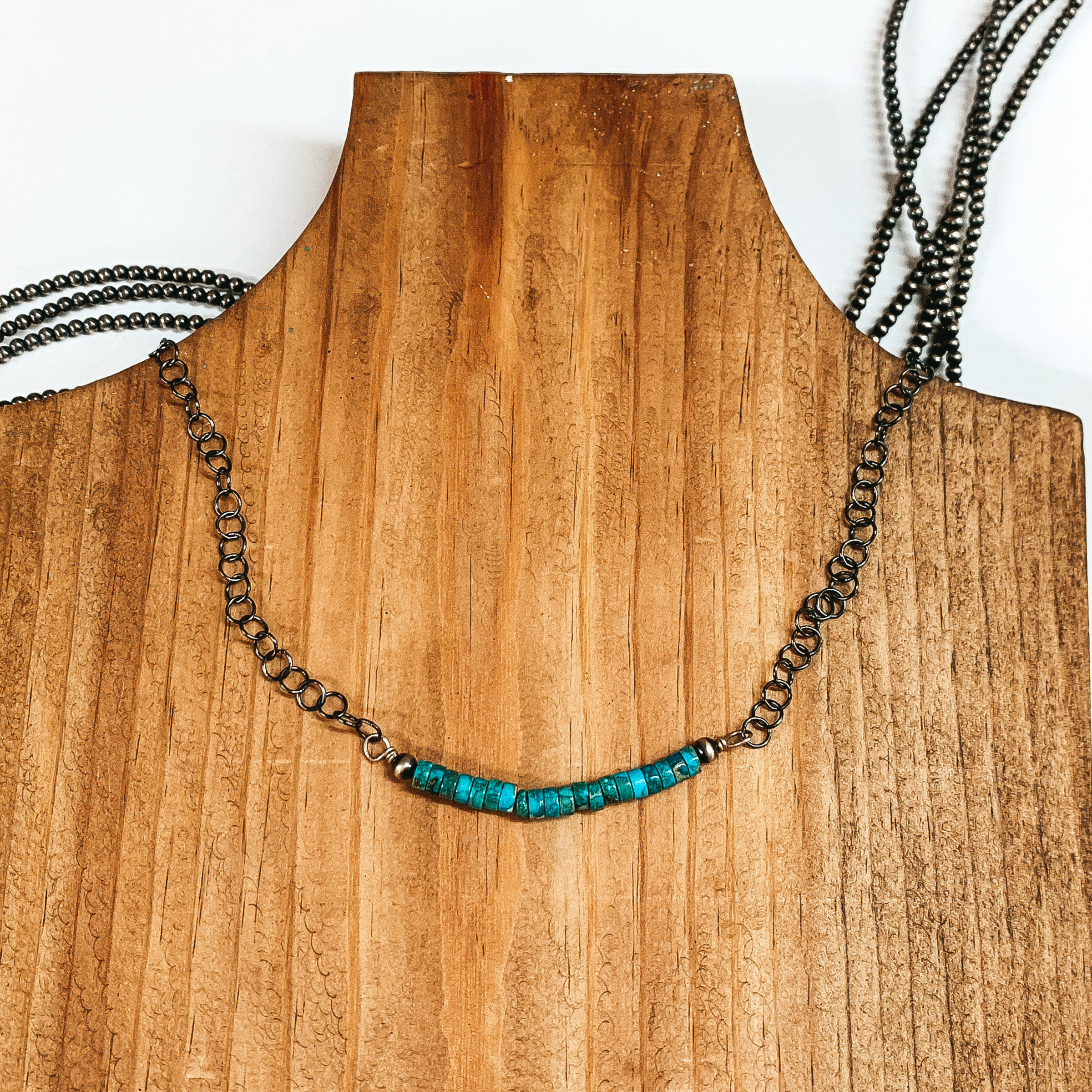 Corraine Smith | Navajo Handmade Sterling Silver Chain Necklace with Kingman Turquoise Beads - Giddy Up Glamour Boutique