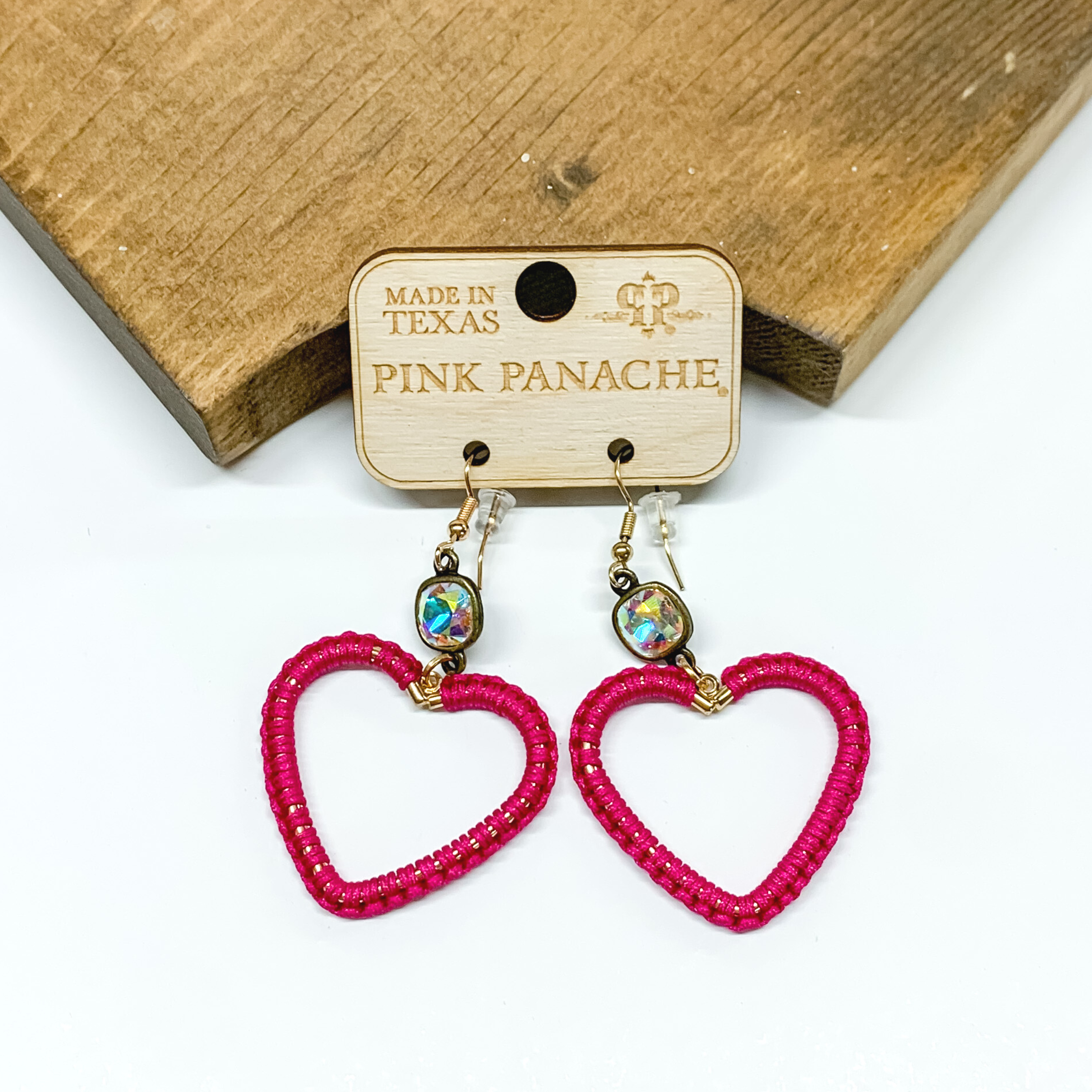 Pink Panache | Fuchsia Wrapped Heart Drop Earrings with AB Crystal - Giddy Up Glamour Boutique