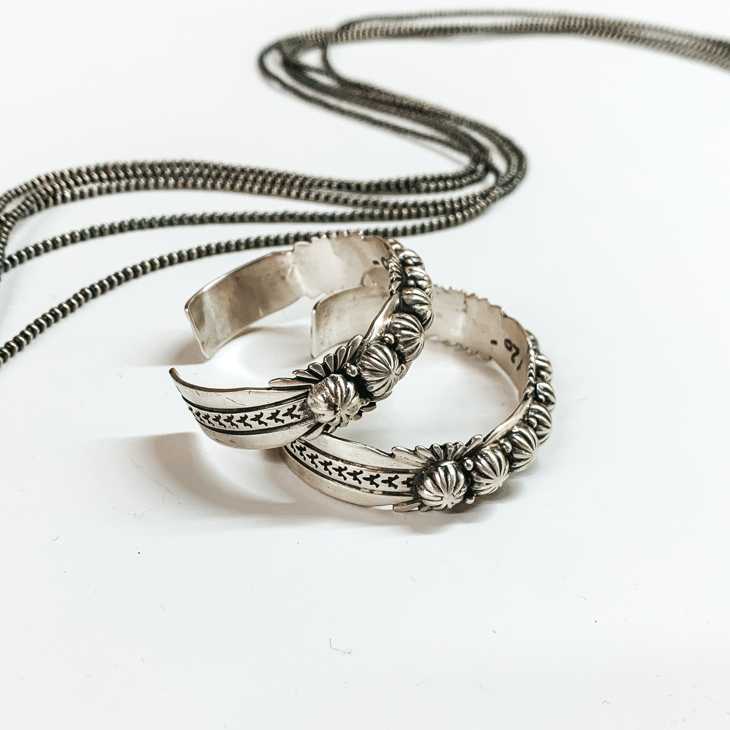 Harold Tahe | Navajo Handmade Sterling Silver Tooled Detailing Cuff Bracelet - Giddy Up Glamour Boutique