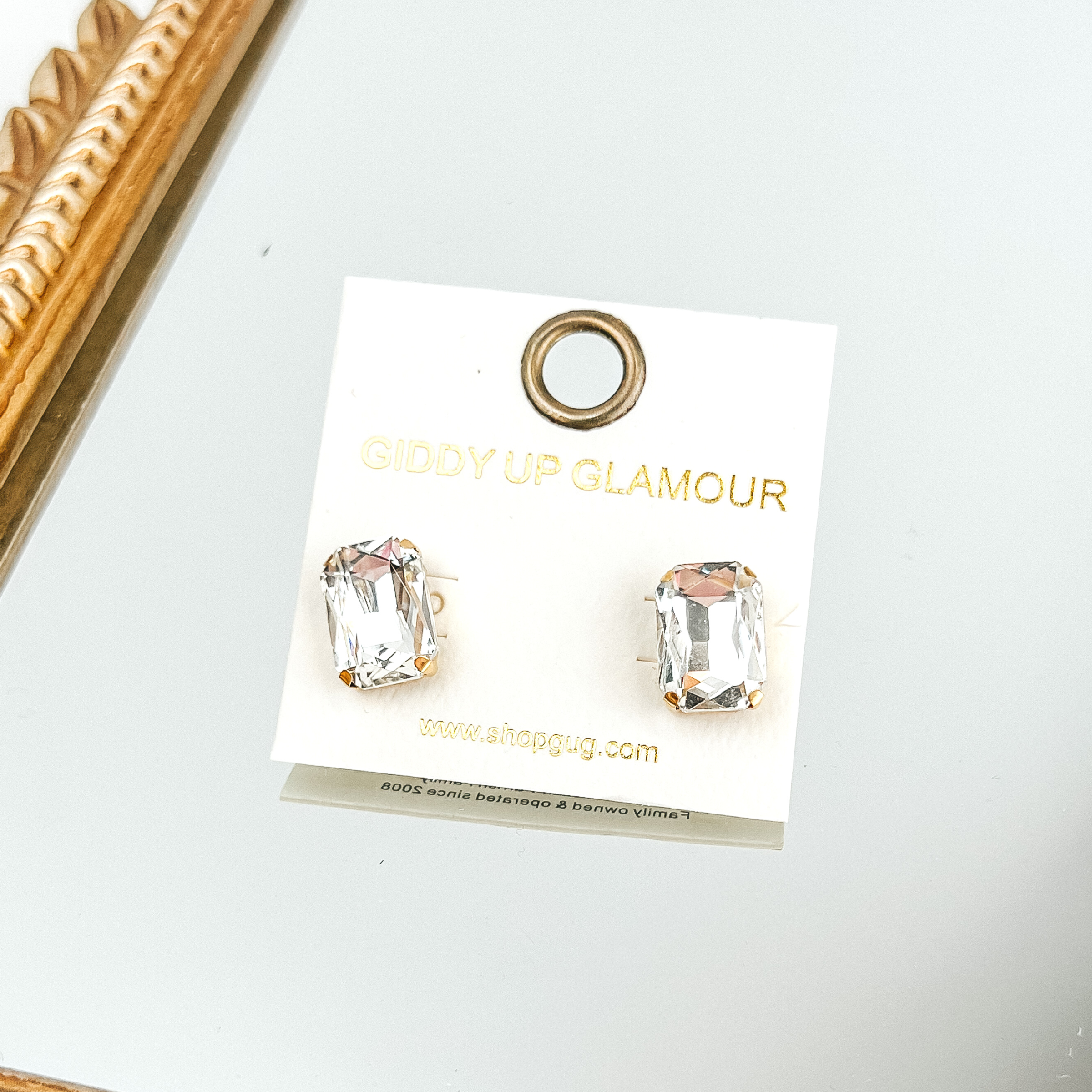 Rectangle Crystal Earrings in Clear - Giddy Up Glamour Boutique