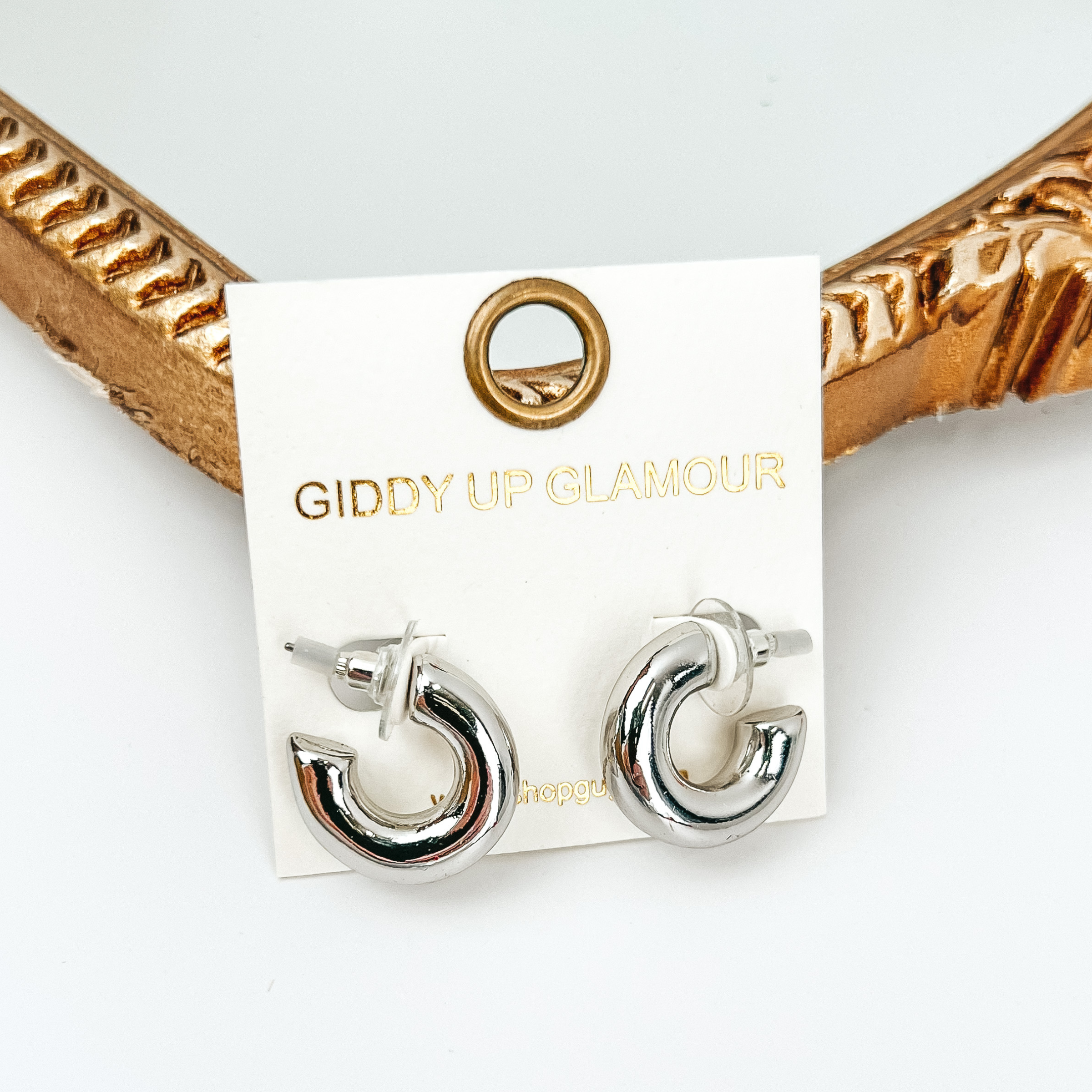 Silver Tone Thick Hoop Huggie Earrings - Giddy Up Glamour Boutique