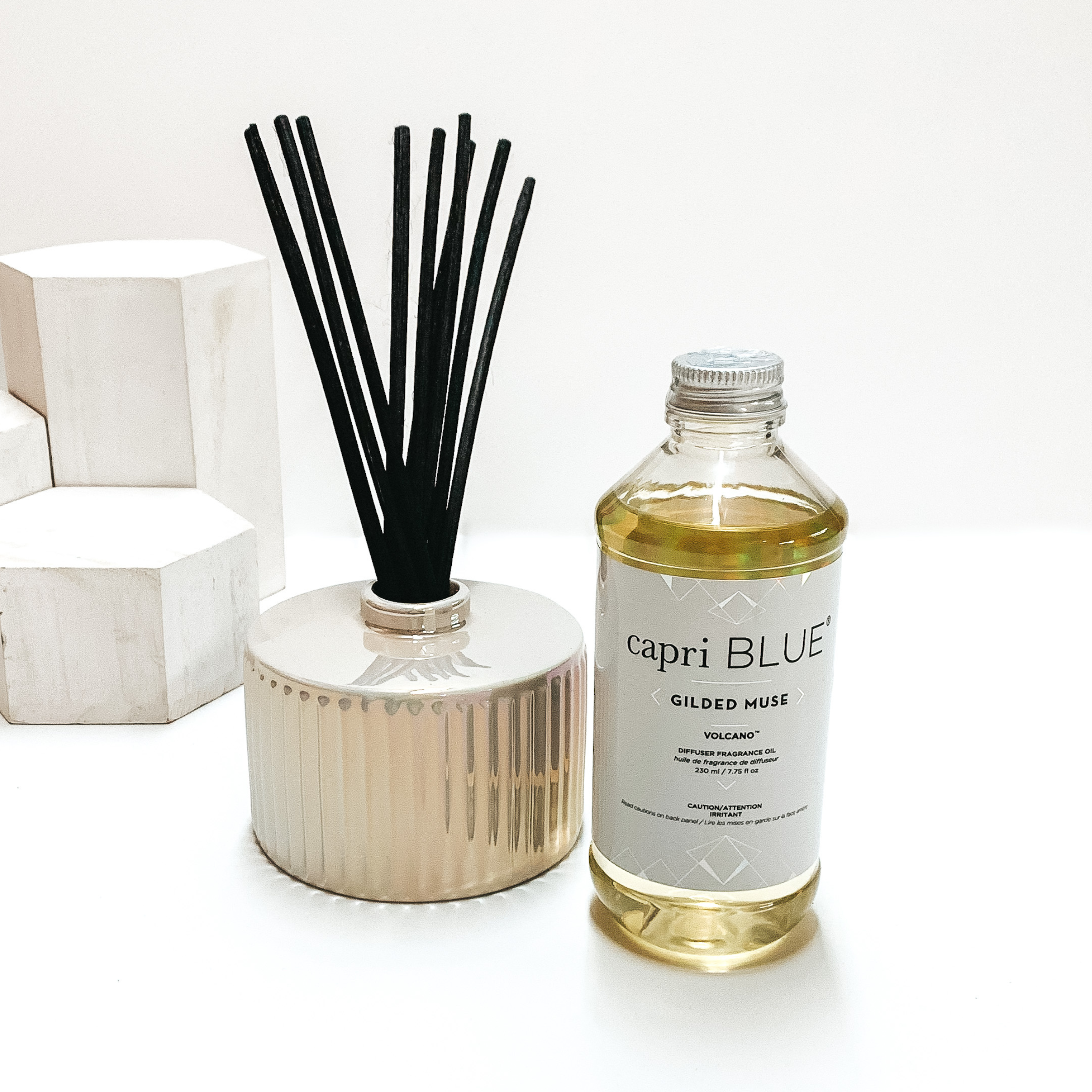 Capri Blue | White Opal Gilded Fragranced Reed Diffuser | Volcano