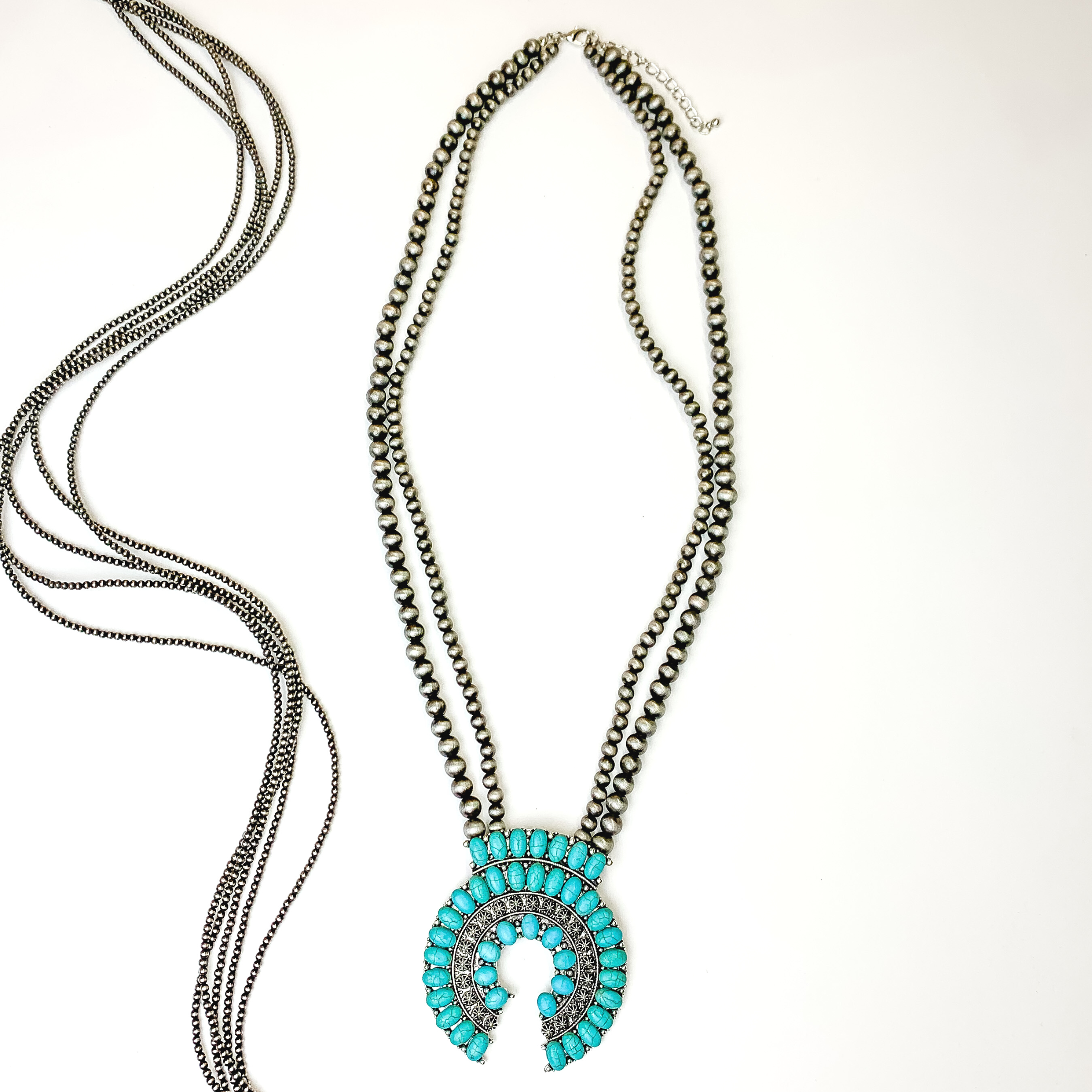 Oval Pendant Necklace with Turquoise Beading