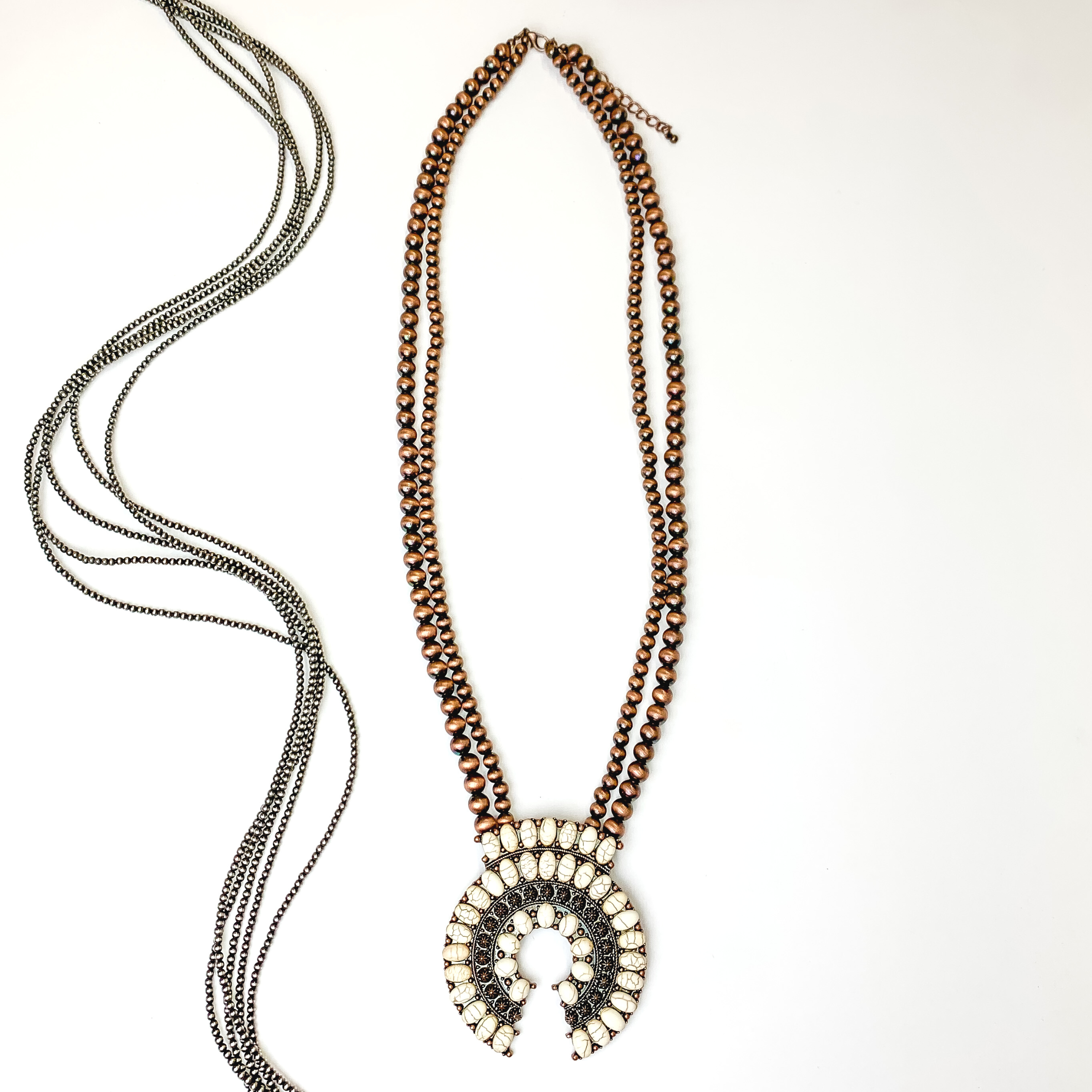 Copper and White Double Stranded Oval Squash Necklace - Giddy Up Glamour Boutique