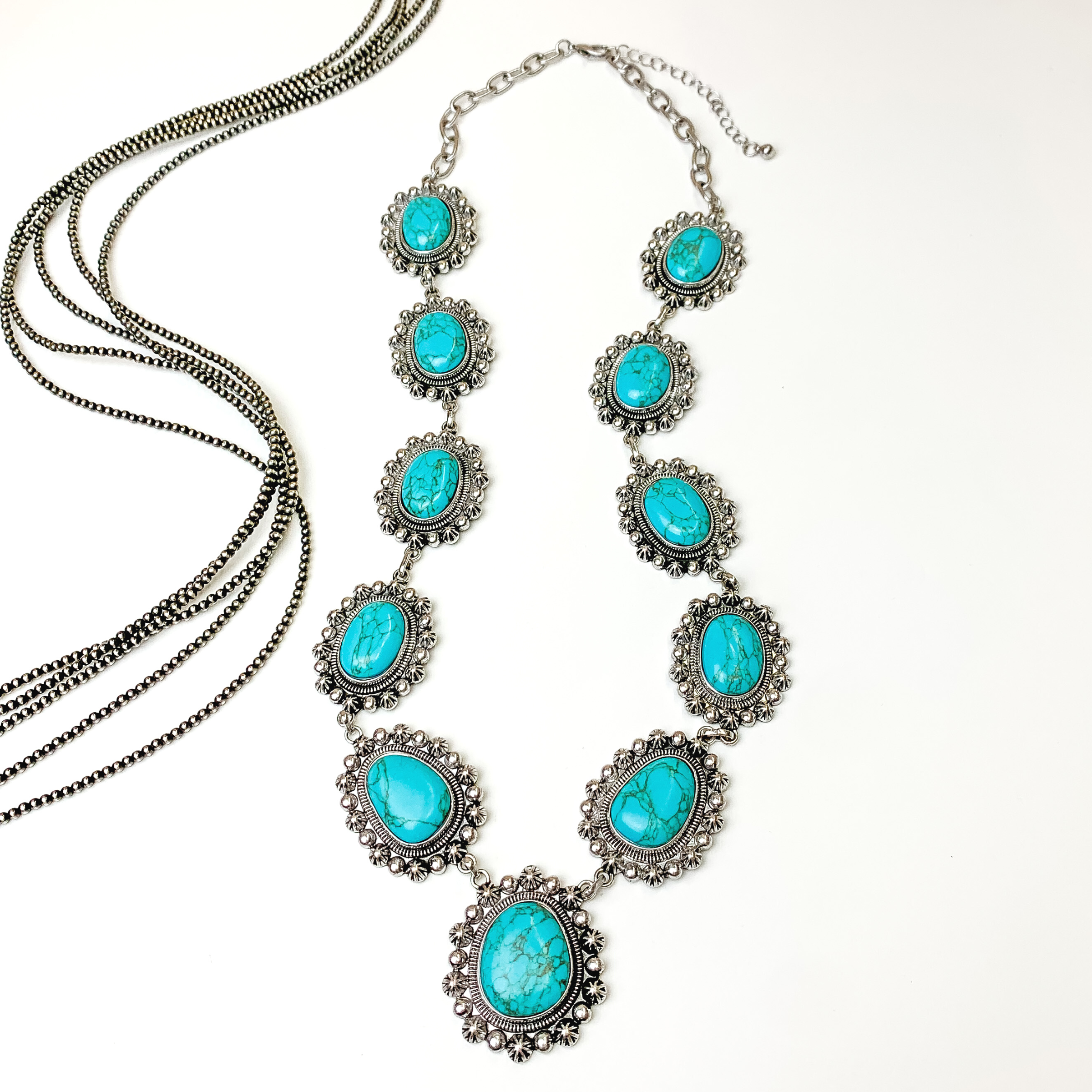 Main Focus Faux Navajo Necklace with Turquoise Stones - Giddy Up Glamour Boutique