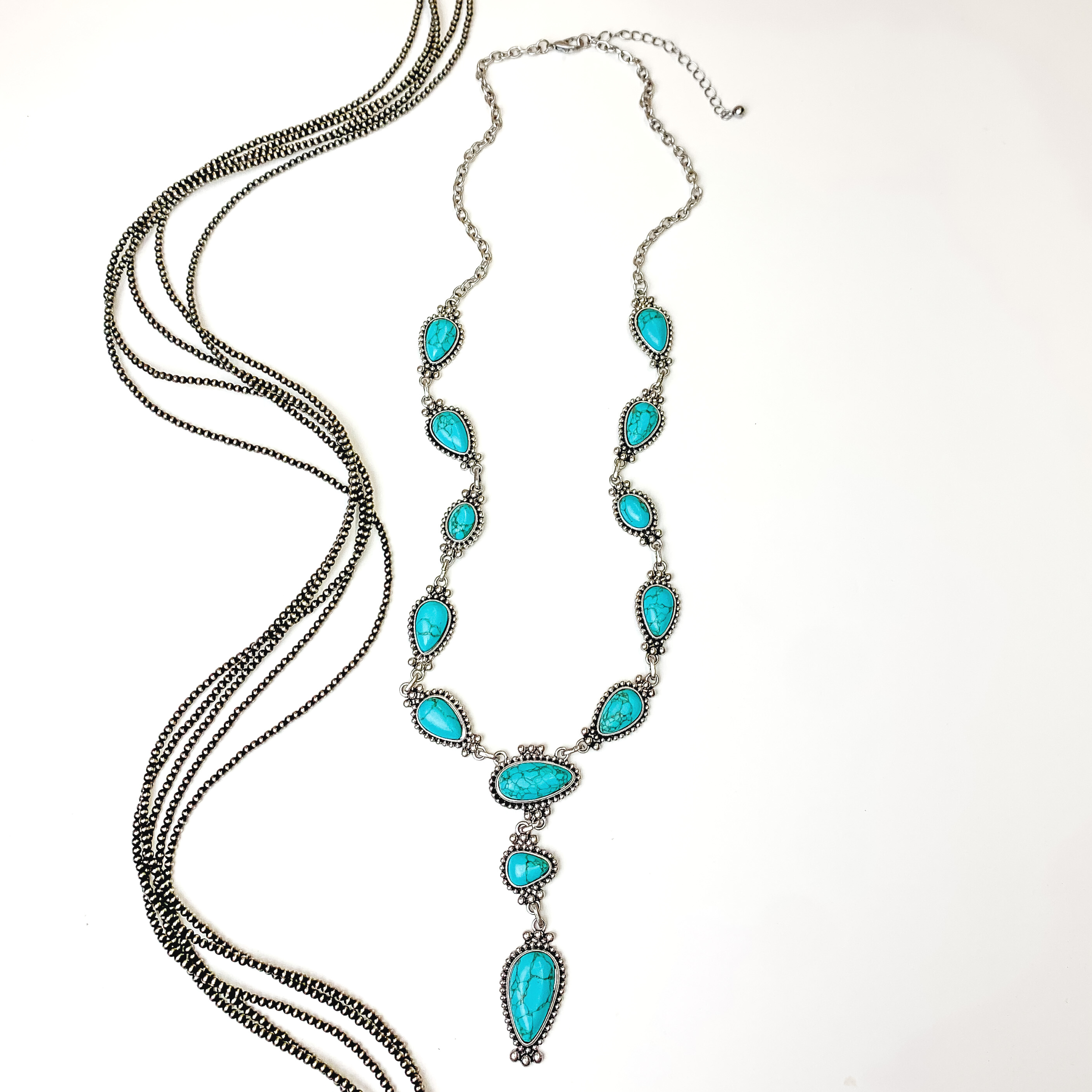 Tried and True Faux Navajo Lariat Necklace with Turquoise Stones - Giddy Up Glamour Boutique