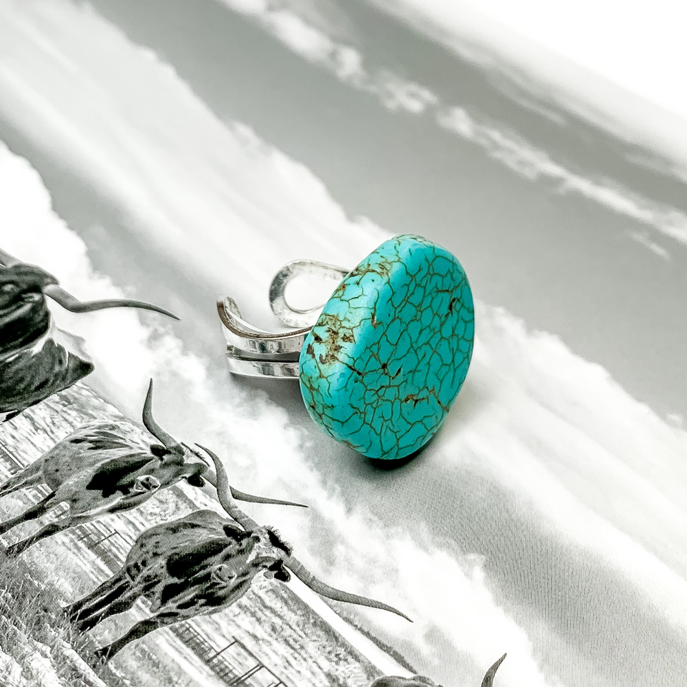 Turquoise Buffalo Slab Ring - Giddy Up Glamour Boutique