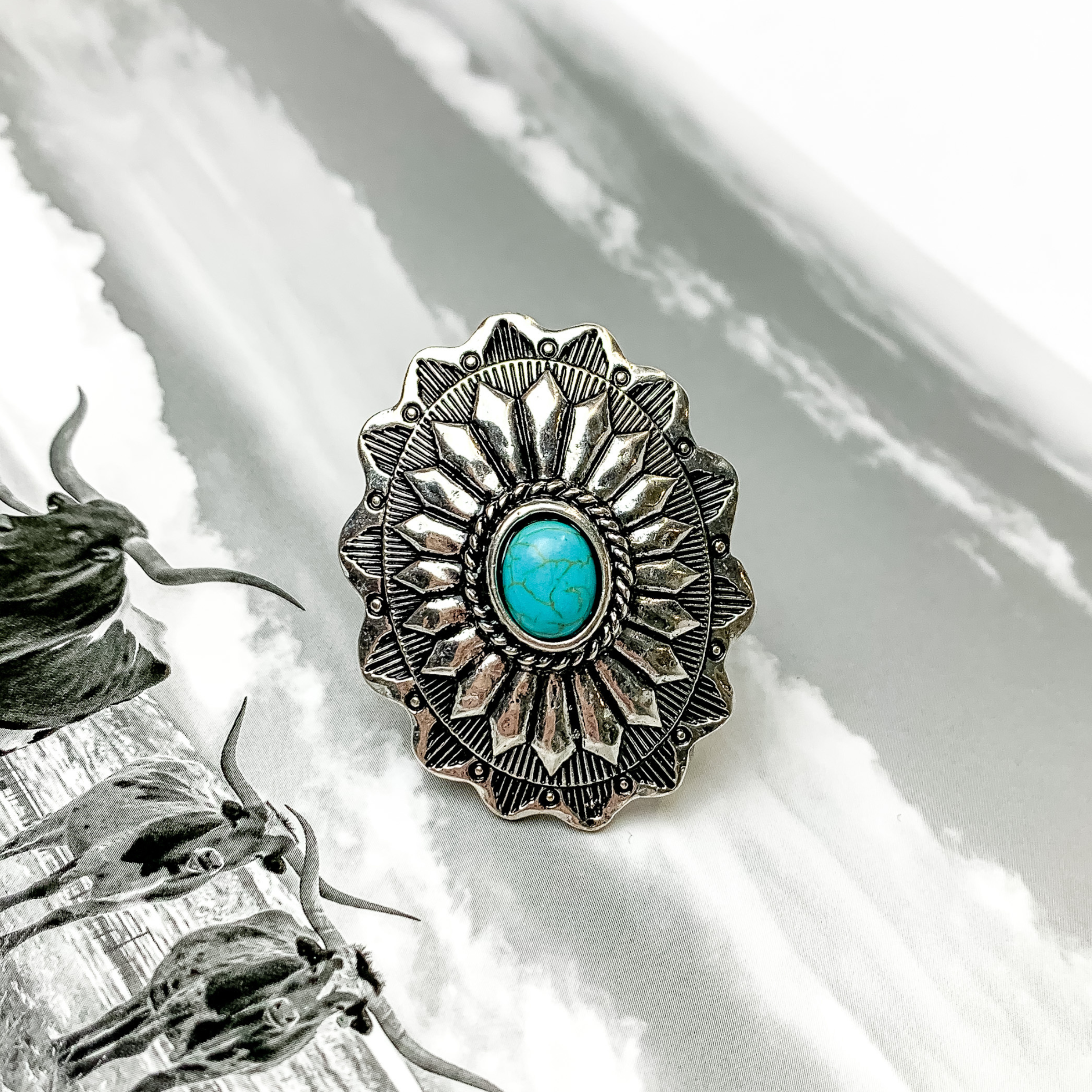 Western Concho Turquoise Cuff Ring - Giddy Up Glamour Boutique
