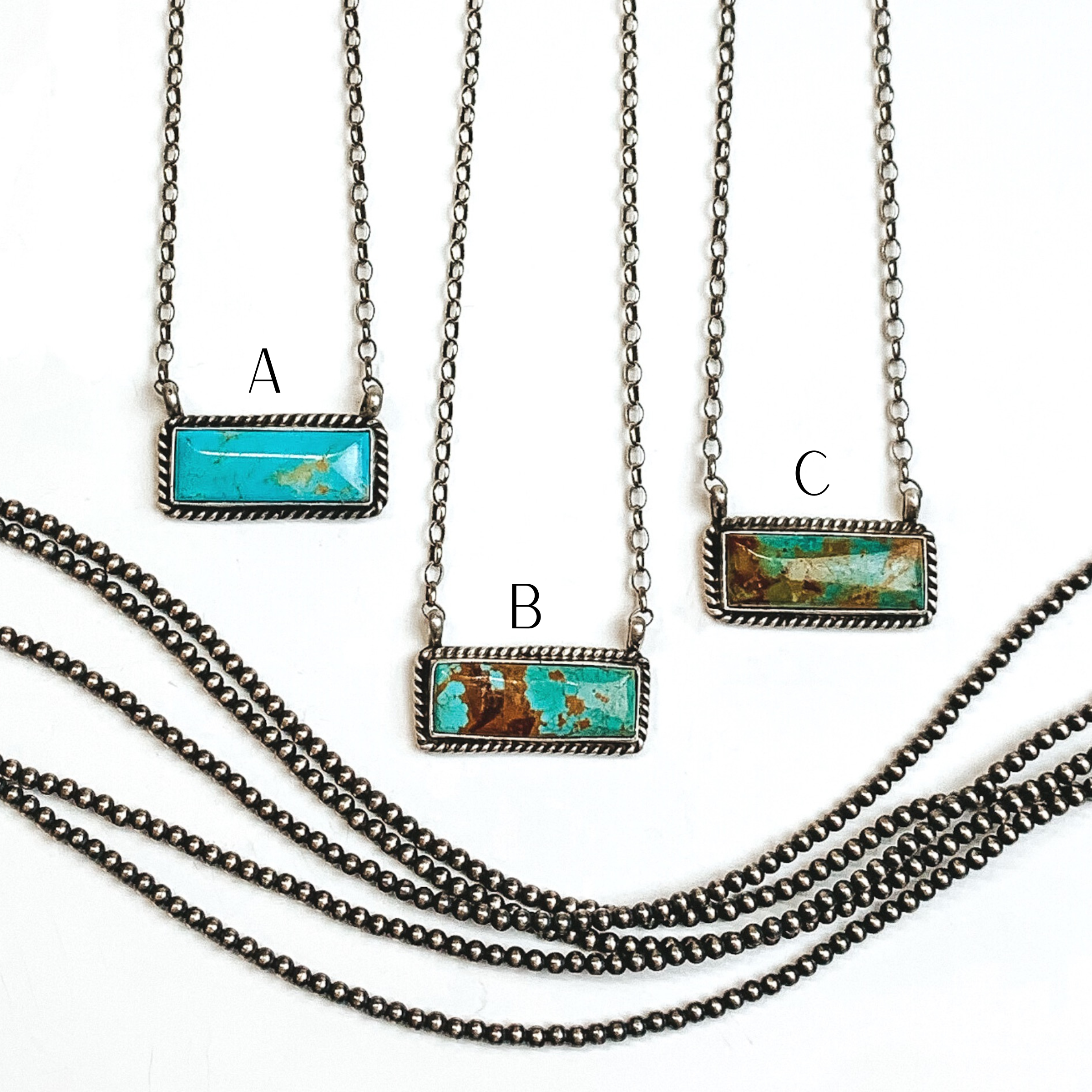 Augustine Largo | Navajo Handmade Sterling Silver Chain Necklace with Kingman Turquoise Bar - Giddy Up Glamour Boutique