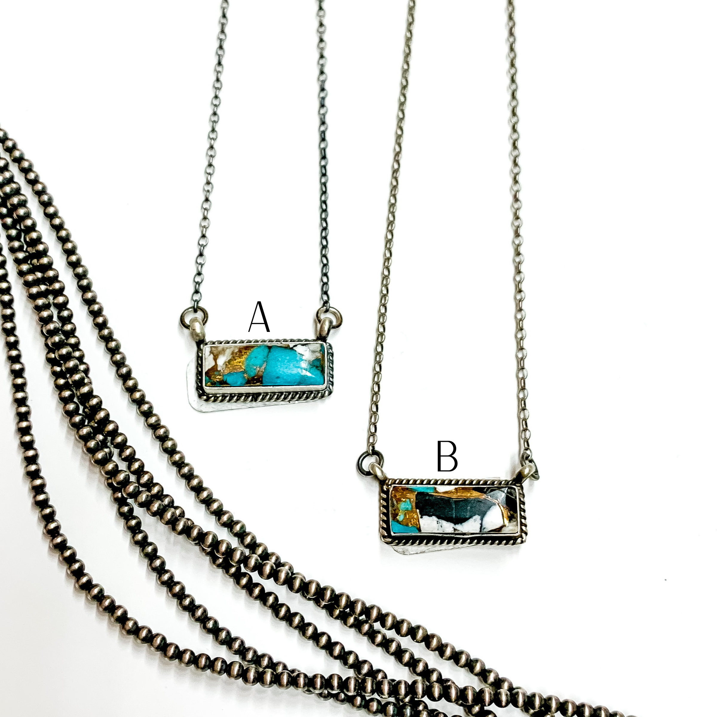 Various Artists | Navajo Handmade Sterling Silver Bar Necklace with Turquoise Remix Rectangle - Giddy Up Glamour Boutique