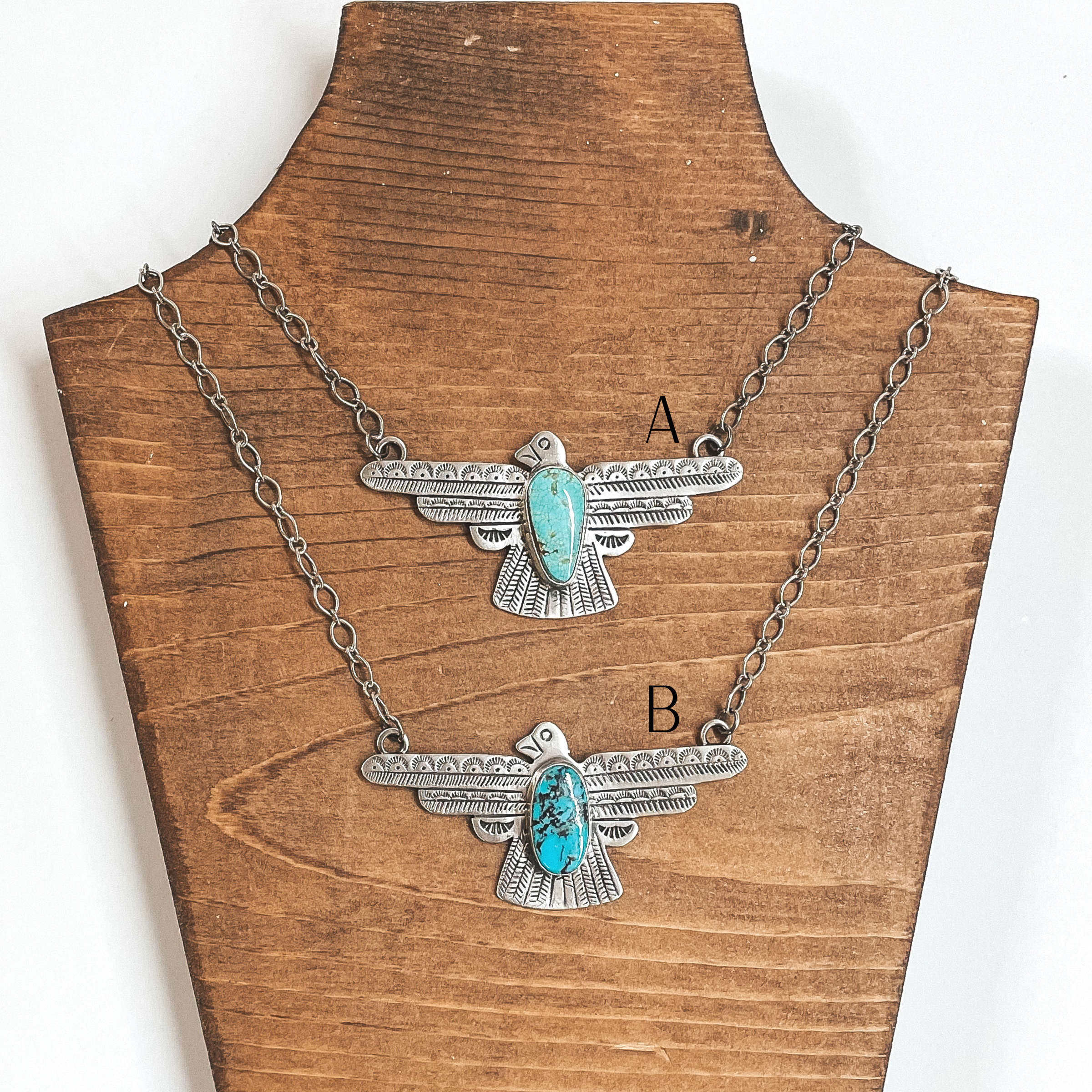 Russell Sam |  Navajo Handmade Sterling Silver Thunderbird Necklace with Turquoise Stone - Giddy Up Glamour Boutique