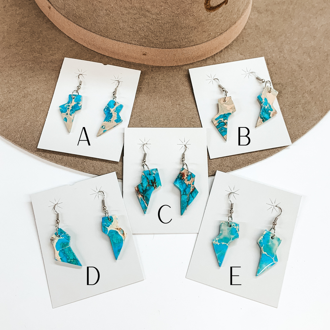 Navajo | Navajo Handmade Lightning Bolt Blue Indigo Turquoise Slab Earrings on Sterling Silver Fishhook - Giddy Up Glamour Boutique