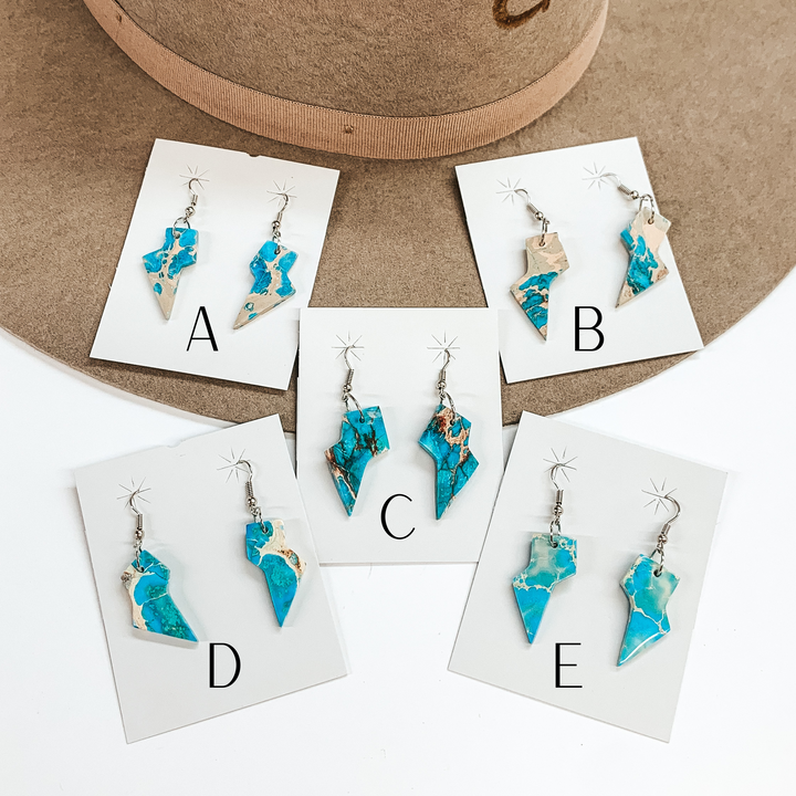 Navajo | Navajo Handmade Lightning Bolt Blue Indigo Turquoise Slab Earrings on Sterling Silver Fishhook - Giddy Up Glamour Boutique
