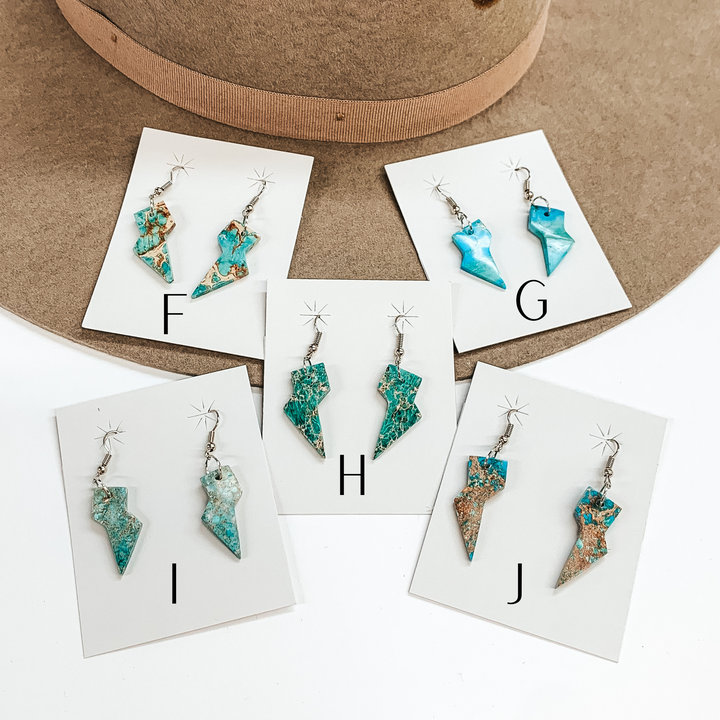 Navajo | Navajo Handmade Lightning Bolt Blue Indigo Turquoise Slab Earrings on Sterling Silver Fishhook - Giddy Up Glamour Boutique