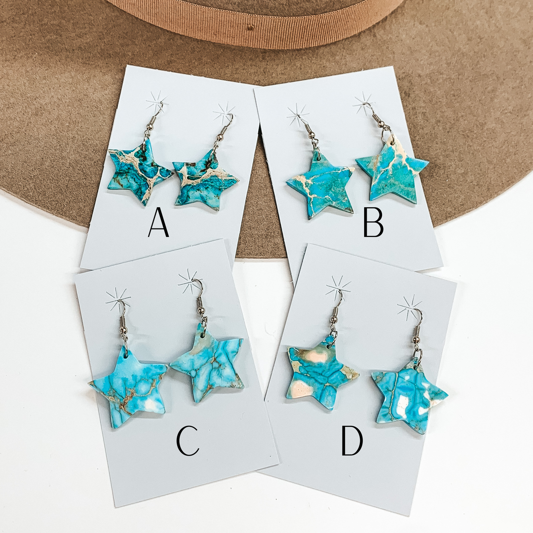 Navajo | Navajo Handmade Star Blue Indigo Turquoise Slab Earrings on Sterling Silver Fishhook - Giddy Up Glamour Boutique